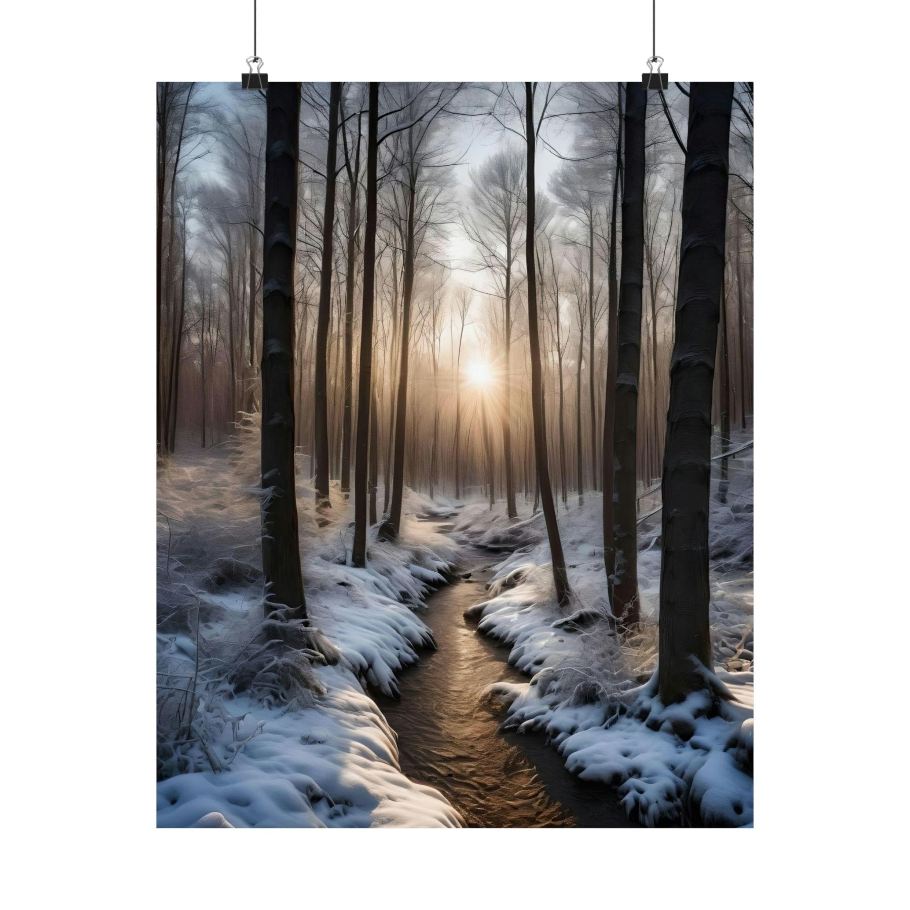 Winter Forest Landscape Poster Print, Winter Wall Art, Winter Poster, Winter Landscape Scene, Wall Art, Poster Art, Rolled Poster, Winter Home Decor, Winter Forest Stream (5) - Janlyn's Crafts