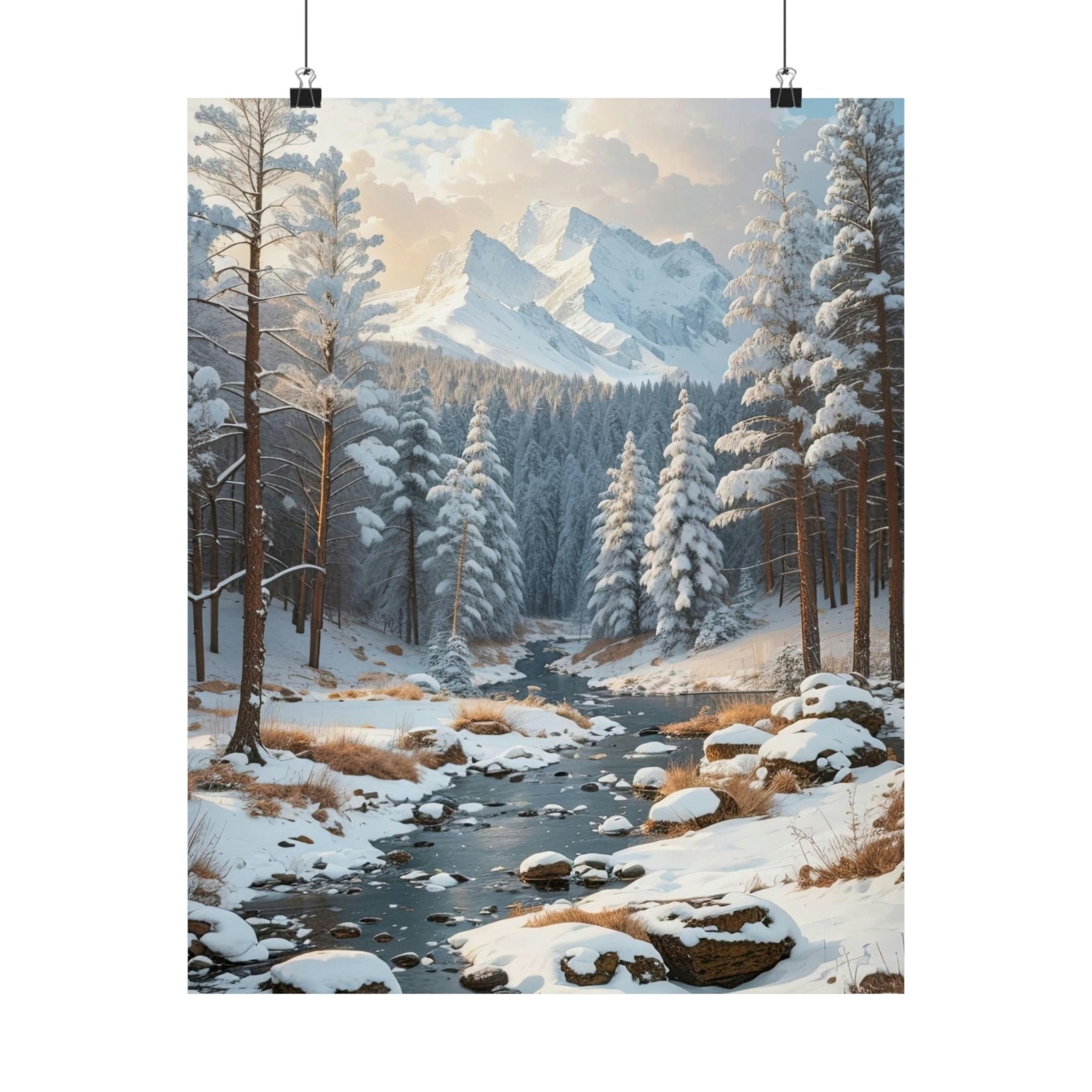 Winter Forest Landscape Poster Print, Winter Wall Art, Winter Poster, Winter Landscape Scene, Wall Art, Poster Art, Rolled Poster, Winter Home Decor, Winter Forest Stream (3) - Janlyn's Crafts