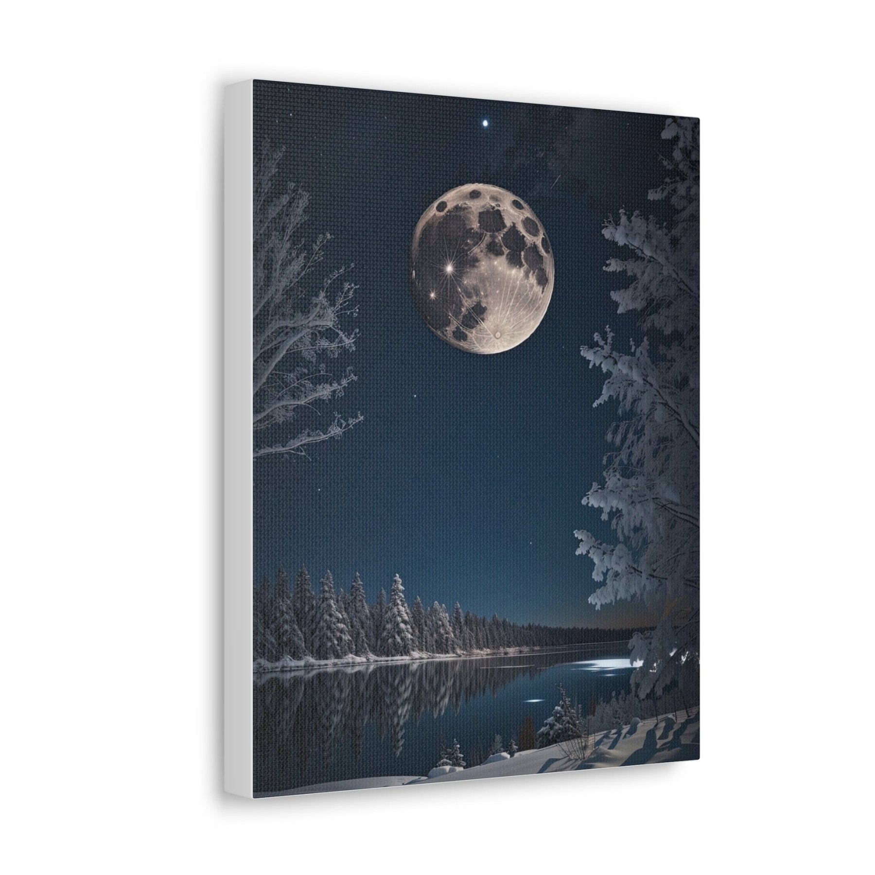 Winter Landscape Canvas Print, Winter Wall Art, Winter Canvas, Winter Landscape Scene, Wall Art, Canvas Art, Winter Home Decor, Full Moon (1) - Janlyn's Crafts