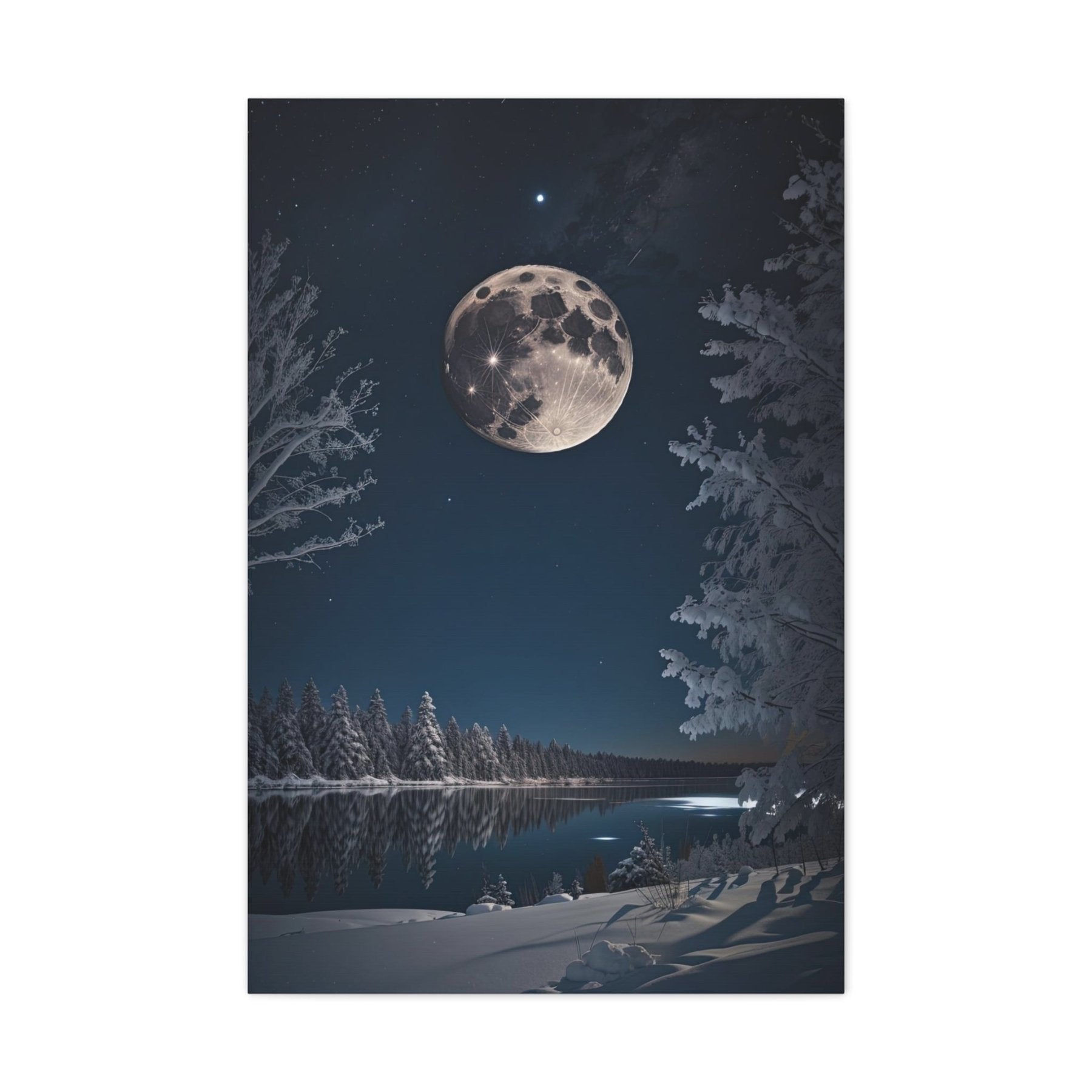 Winter Landscape Canvas Print, Winter Wall Art, Winter Canvas, Winter Landscape Scene, Wall Art, Canvas Art, Winter Home Decor, Full Moon (1) - Janlyn's Crafts