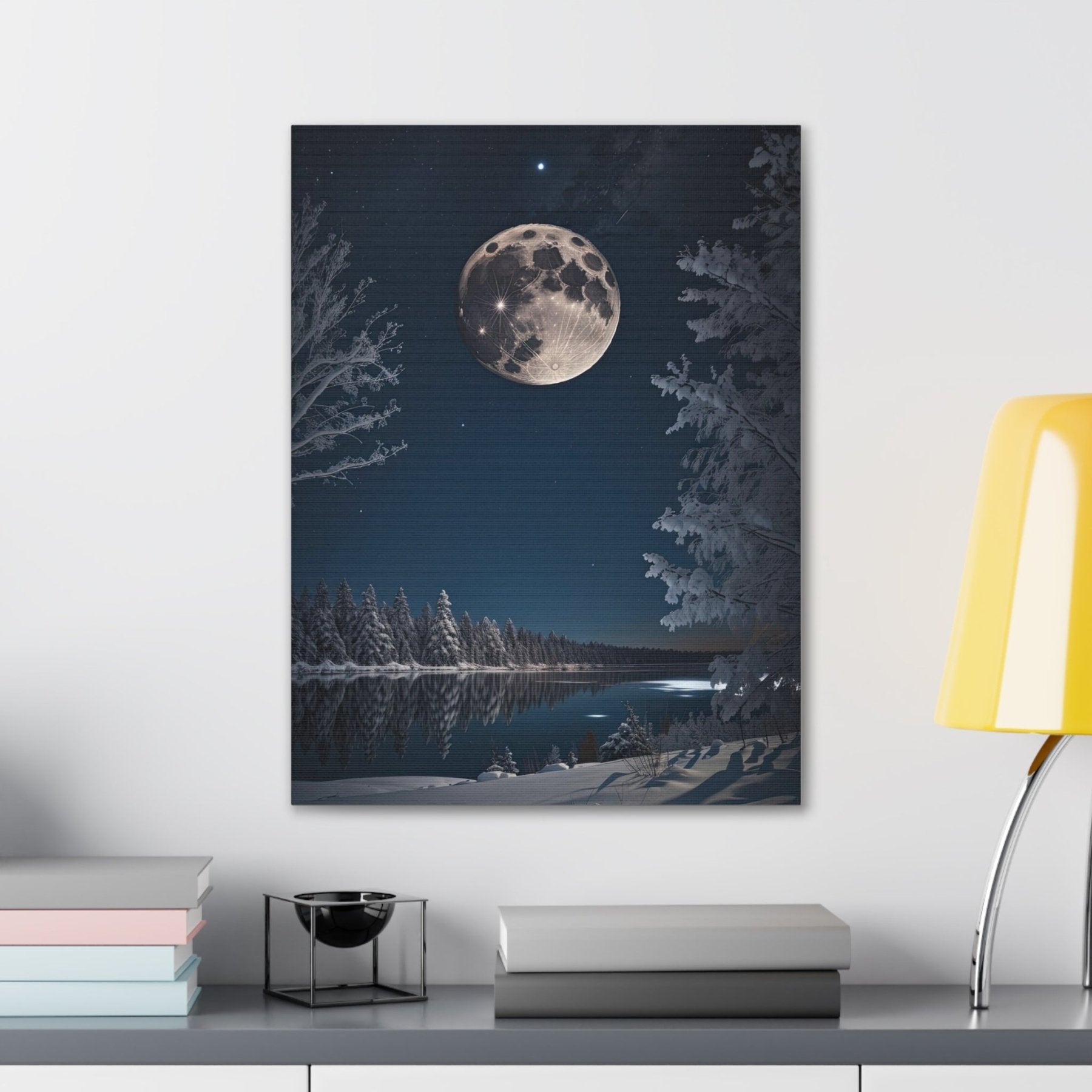 Winter Landscape Canvas Print, Winter Wall Art, Winter Canvas, Winter Landscape Scene, Wall Art, Canvas Art, Winter Home Decor, Full Moon (1) - Janlyn's Crafts