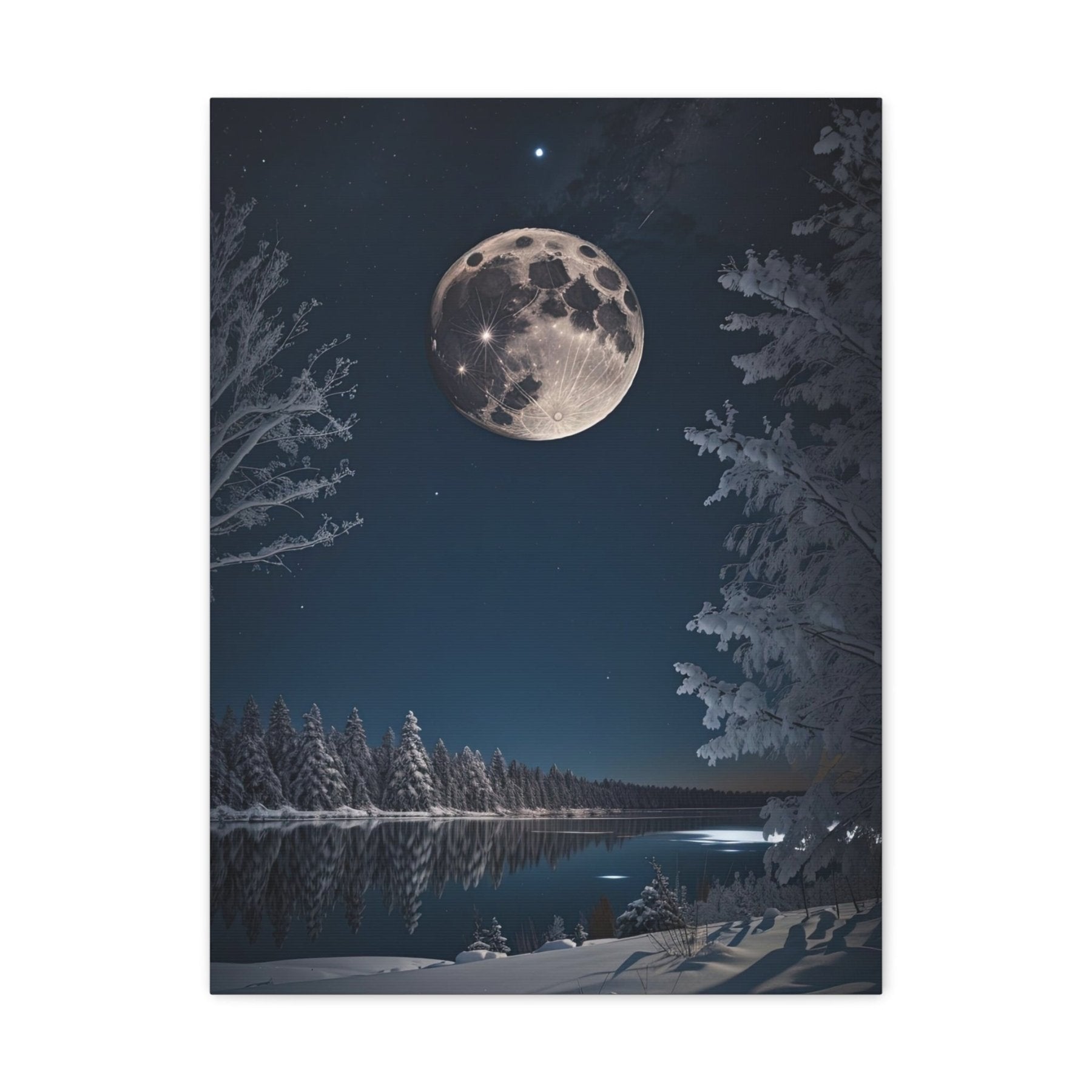 Winter Landscape Canvas Print, Winter Wall Art, Winter Canvas, Winter Landscape Scene, Wall Art, Canvas Art, Winter Home Decor, Full Moon (1) - Janlyn's Crafts