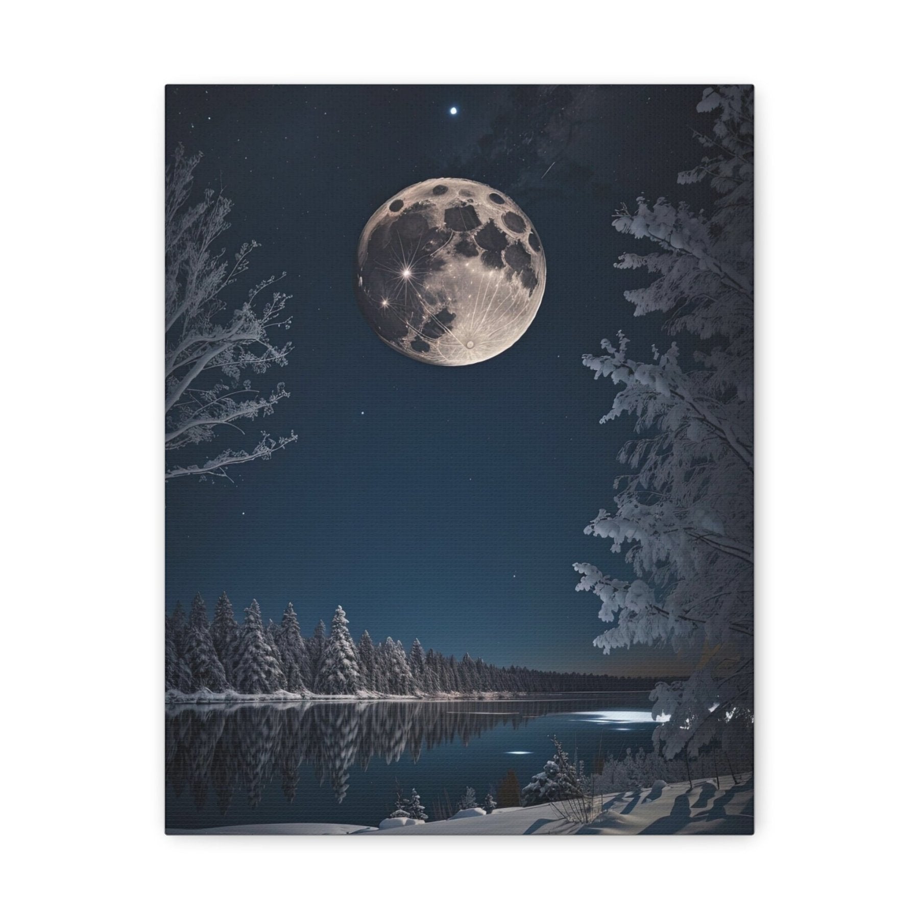 Winter Landscape Canvas Print, Winter Wall Art, Winter Canvas, Winter Landscape Scene, Wall Art, Canvas Art, Winter Home Decor, Full Moon (1) - Janlyn's Crafts