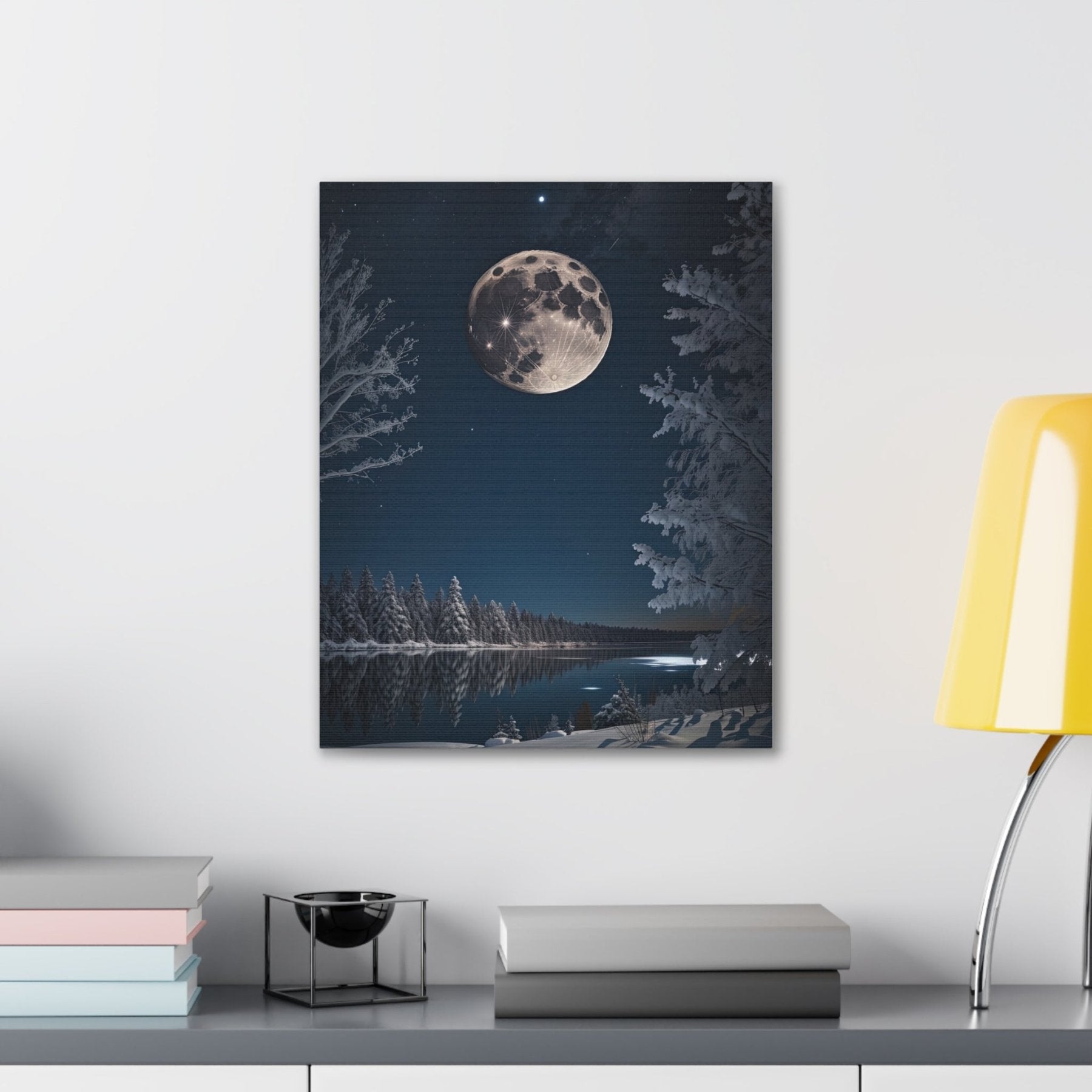 Winter Landscape Canvas Print, Winter Wall Art, Winter Canvas, Winter Landscape Scene, Wall Art, Canvas Art, Winter Home Decor, Full Moon (1) - Janlyn's Crafts