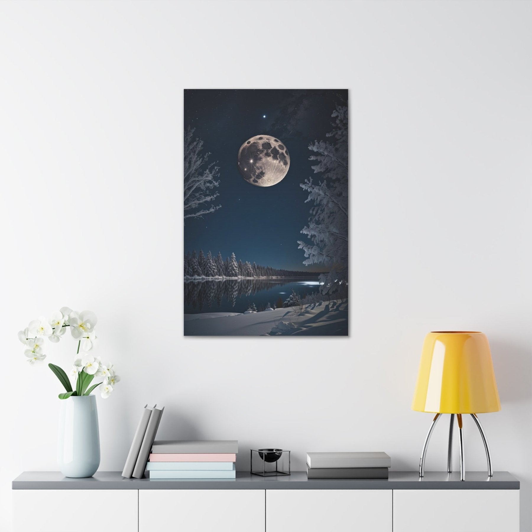 Winter Landscape Canvas Print, Winter Wall Art, Winter Canvas, Winter Landscape Scene, Wall Art, Canvas Art, Winter Home Decor, Full Moon (1) - Janlyn's Crafts