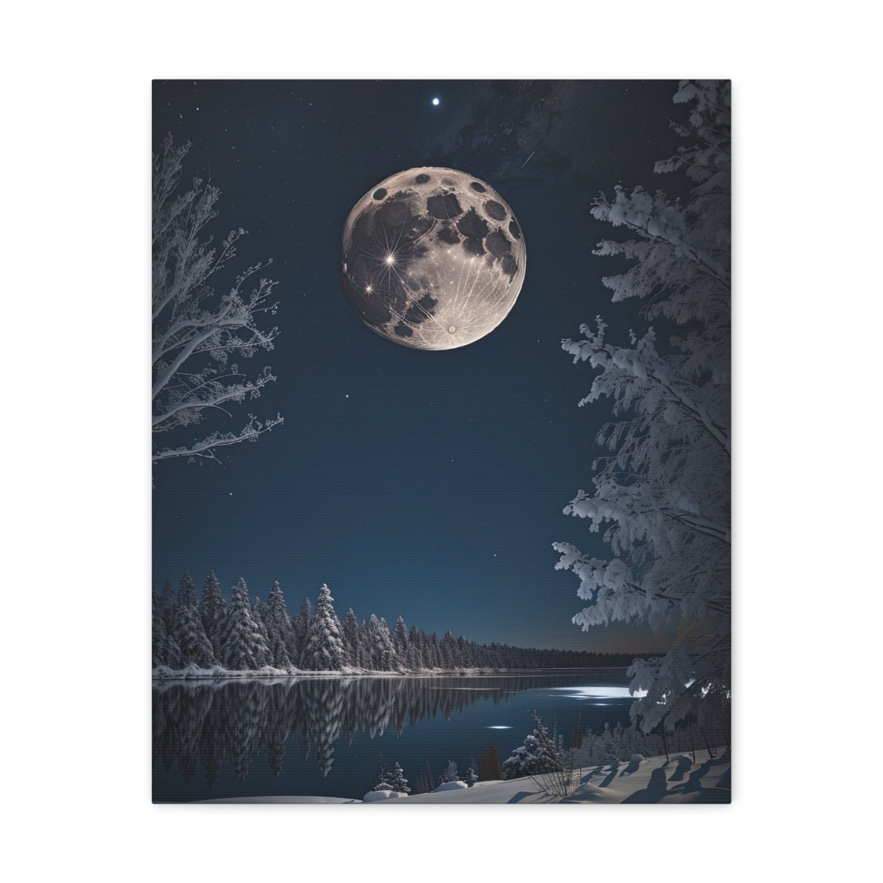 Winter Landscape Canvas Print, Winter Wall Art, Winter Canvas, Winter Landscape Scene, Wall Art, Canvas Art, Winter Home Decor, Full Moon (1) - Janlyn's Crafts