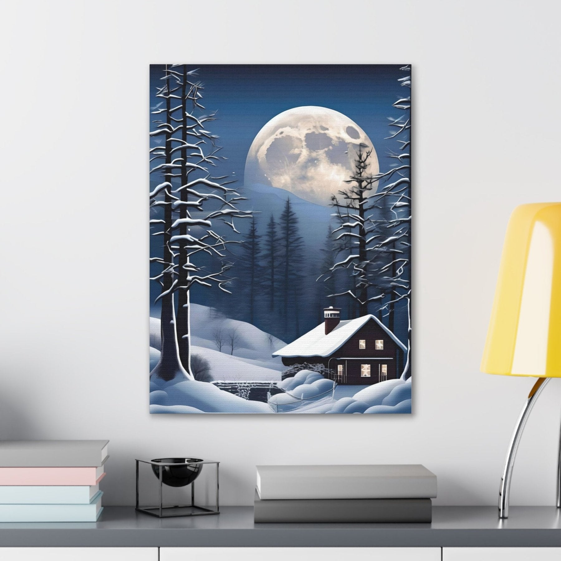 Winter Landscape Canvas Print, Winter Wall Art, Winter Canvas, Winter Landscape Scene, Wall Art, Canvas Art, Winter Home Decor, Full Moon (2) - Janlyn's Crafts