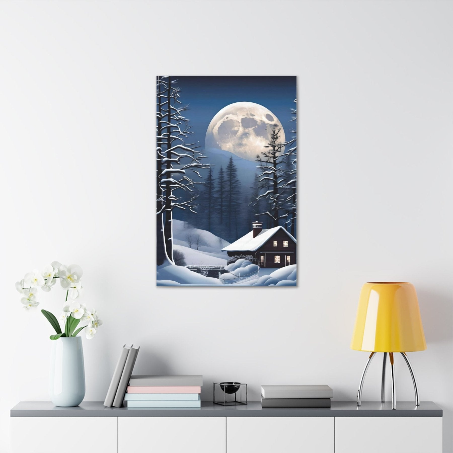 Winter Landscape Canvas Print, Winter Wall Art, Winter Canvas, Winter Landscape Scene, Wall Art, Canvas Art, Winter Home Decor, Full Moon (2) - Janlyn's Crafts