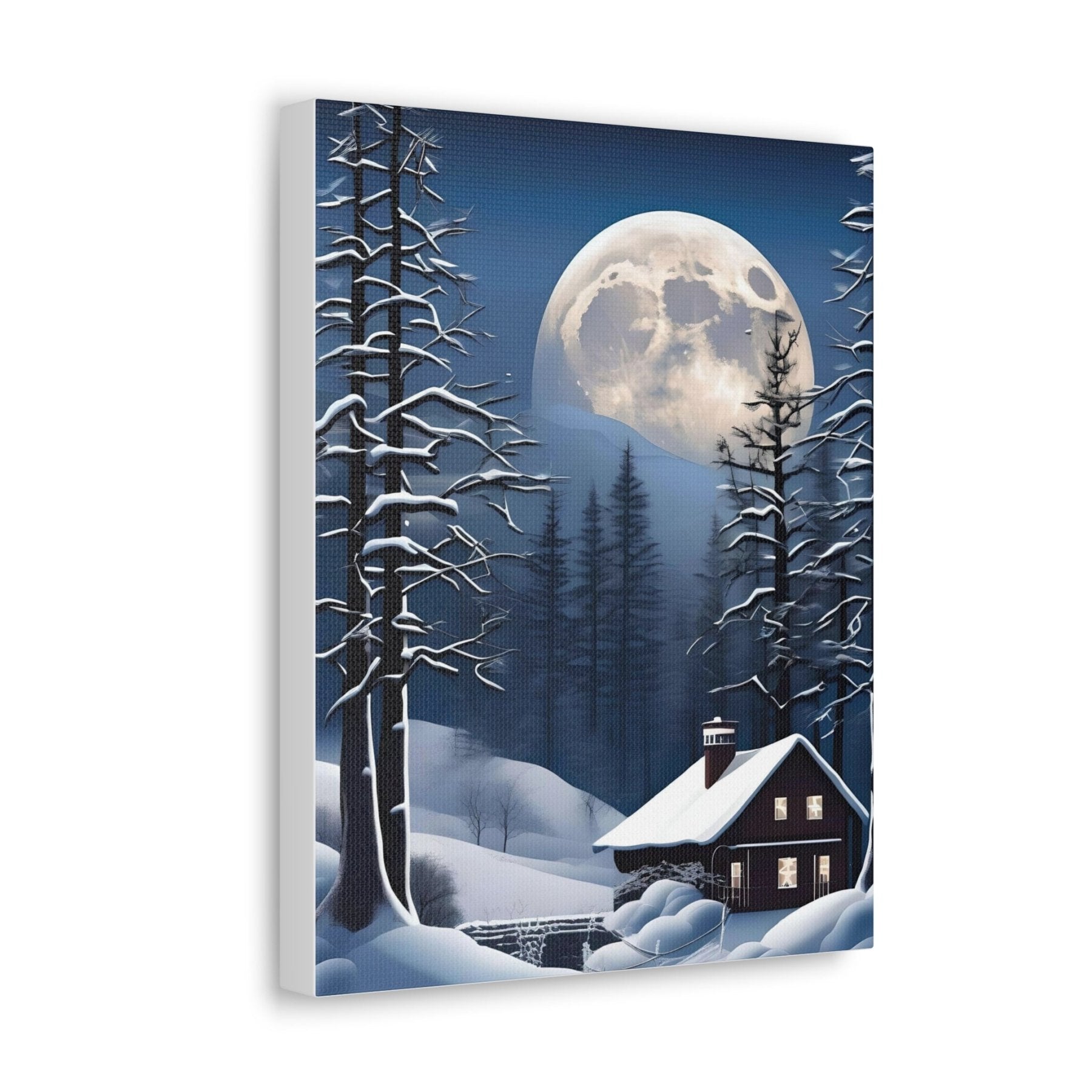 Winter Landscape Canvas Print, Winter Wall Art, Winter Canvas, Winter Landscape Scene, Wall Art, Canvas Art, Winter Home Decor, Full Moon (2) - Janlyn's Crafts