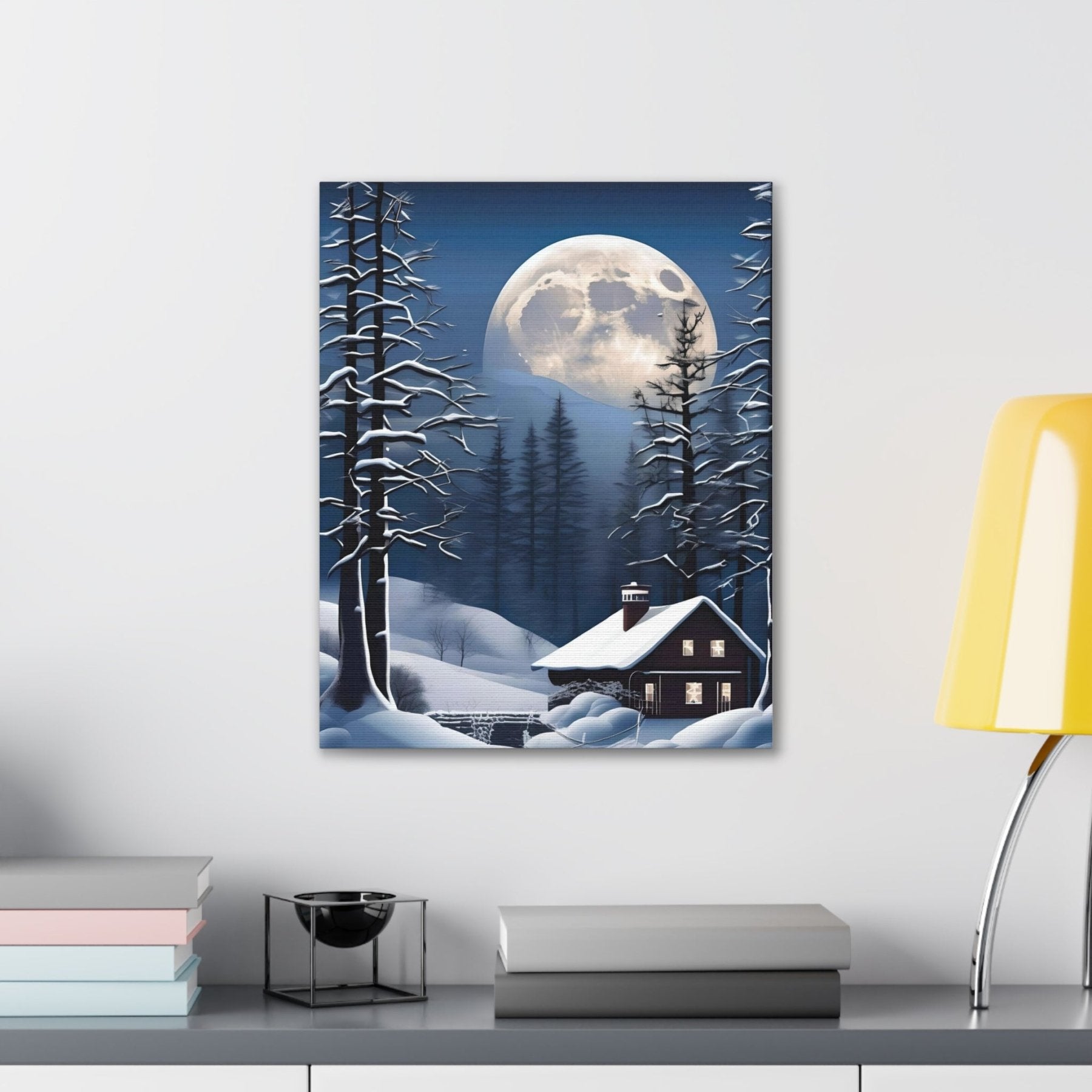 Winter Landscape Canvas Print, Winter Wall Art, Winter Canvas, Winter Landscape Scene, Wall Art, Canvas Art, Winter Home Decor, Full Moon (2) - Janlyn's Crafts