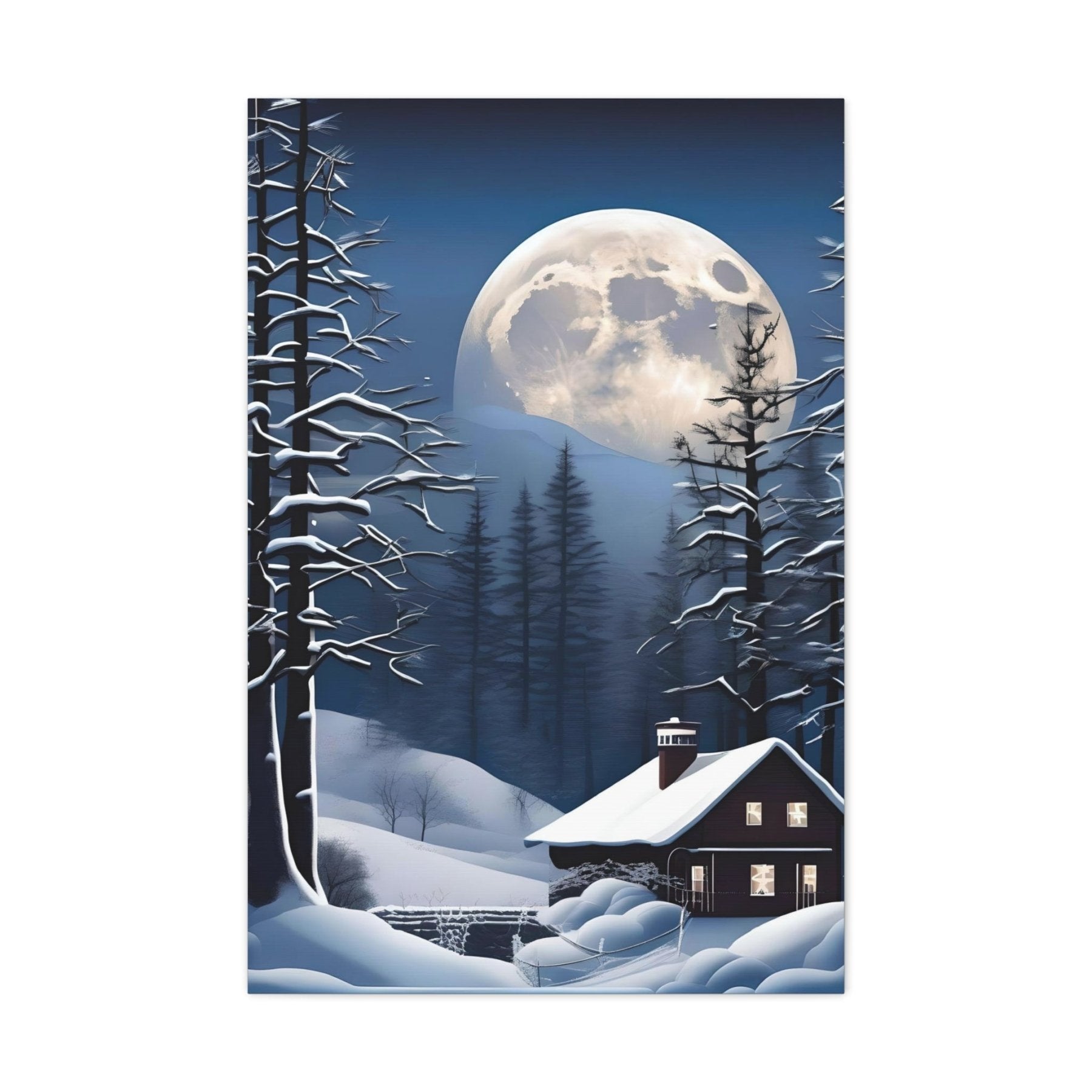 Winter Landscape Canvas Print, Winter Wall Art, Winter Canvas, Winter Landscape Scene, Wall Art, Canvas Art, Winter Home Decor, Full Moon (2) - Janlyn's Crafts