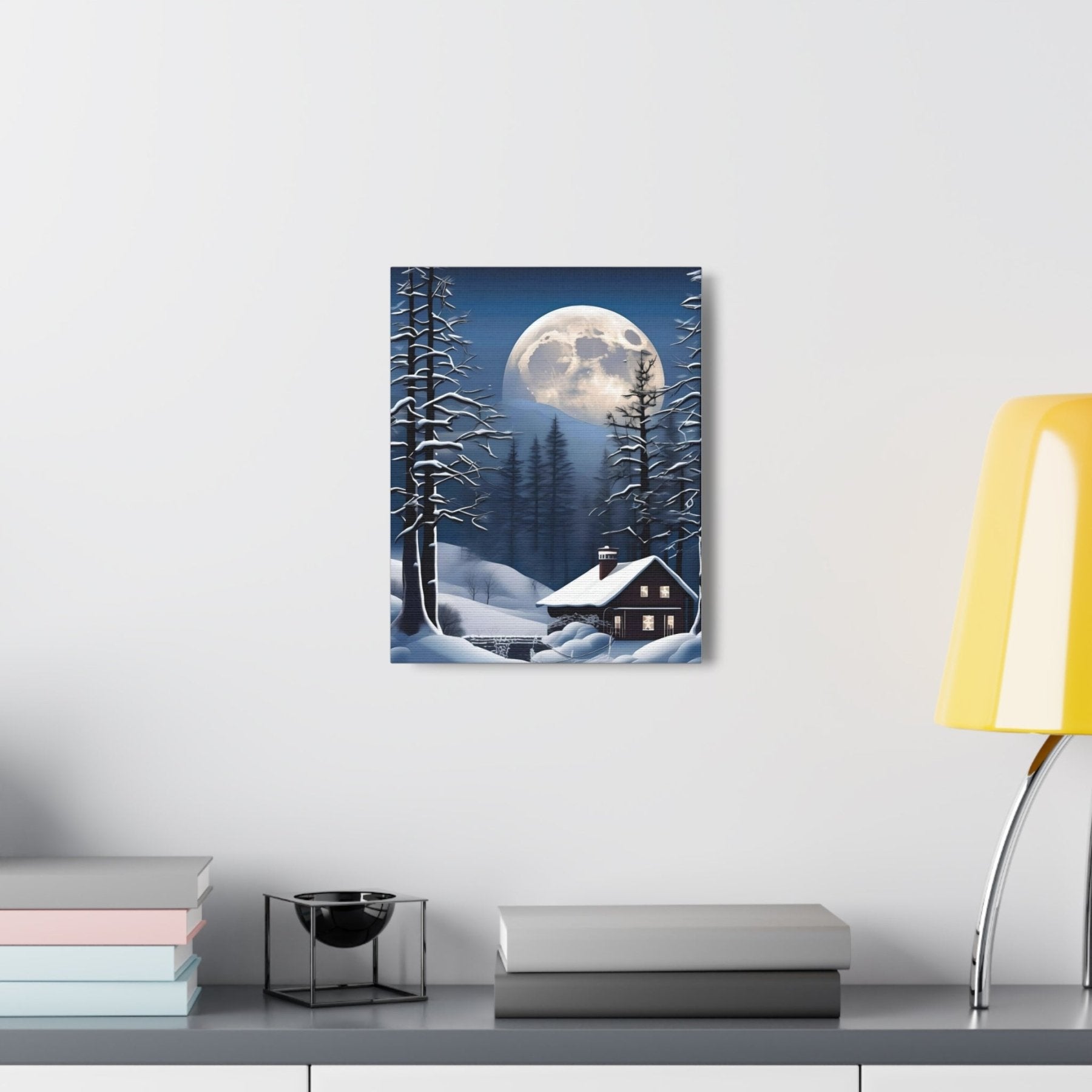 Winter Landscape Canvas Print, Winter Wall Art, Winter Canvas, Winter Landscape Scene, Wall Art, Canvas Art, Winter Home Decor, Full Moon (2) - Janlyn's Crafts