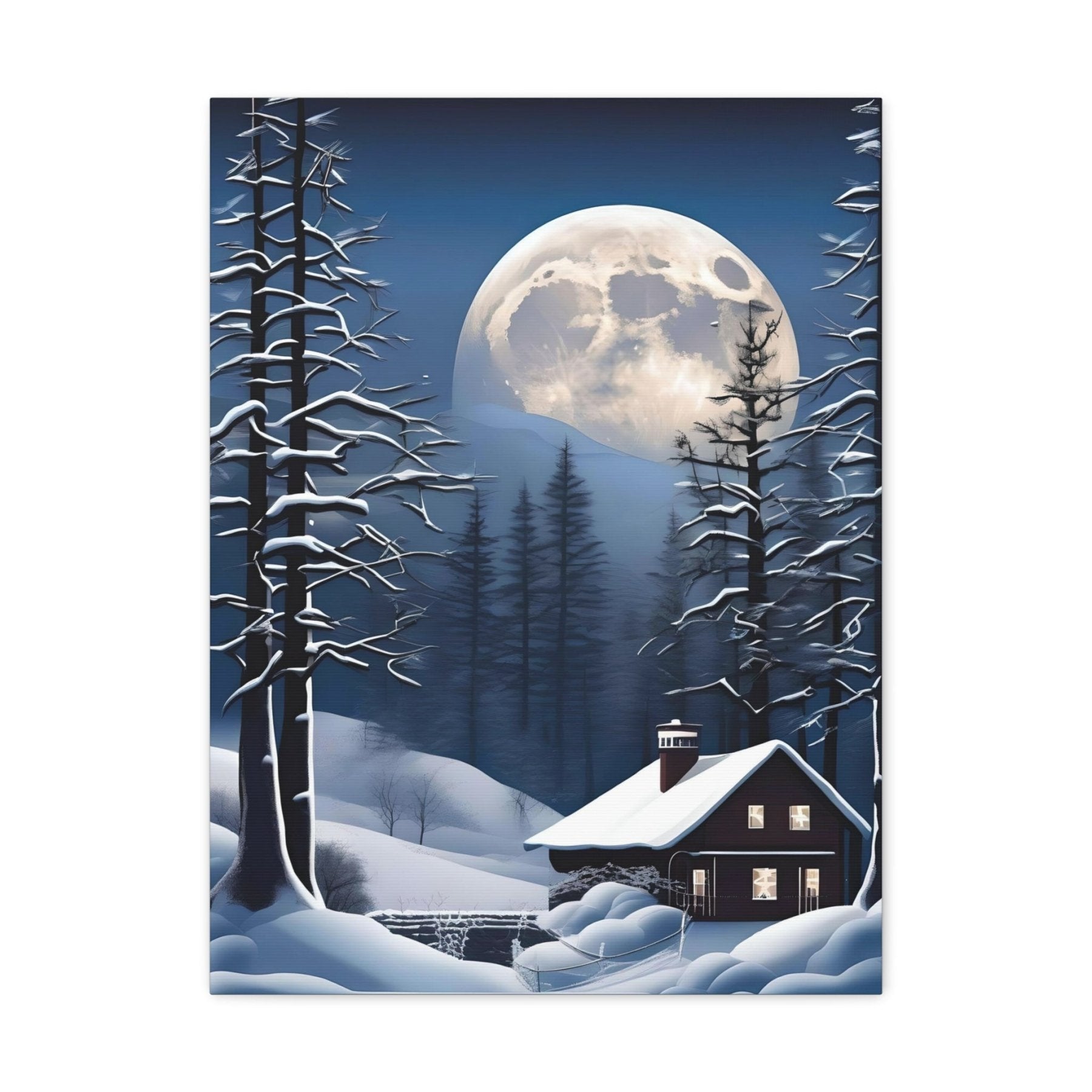 Winter Landscape Canvas Print, Winter Wall Art, Winter Canvas, Winter Landscape Scene, Wall Art, Canvas Art, Winter Home Decor, Full Moon (2) - Janlyn's Crafts