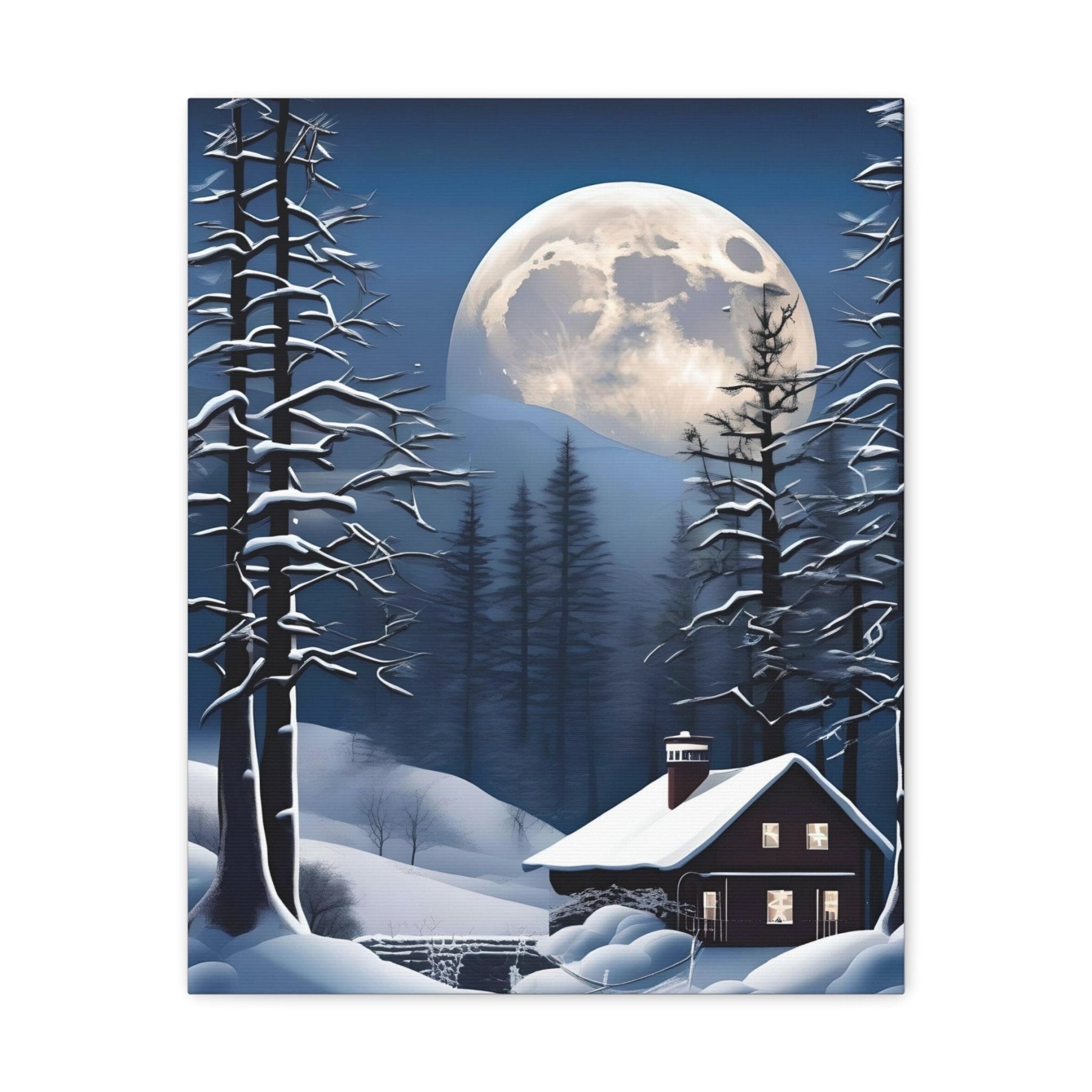 Winter Landscape Canvas Print, Winter Wall Art, Winter Canvas, Winter Landscape Scene, Wall Art, Canvas Art, Winter Home Decor, Full Moon (2) - Janlyn's Crafts