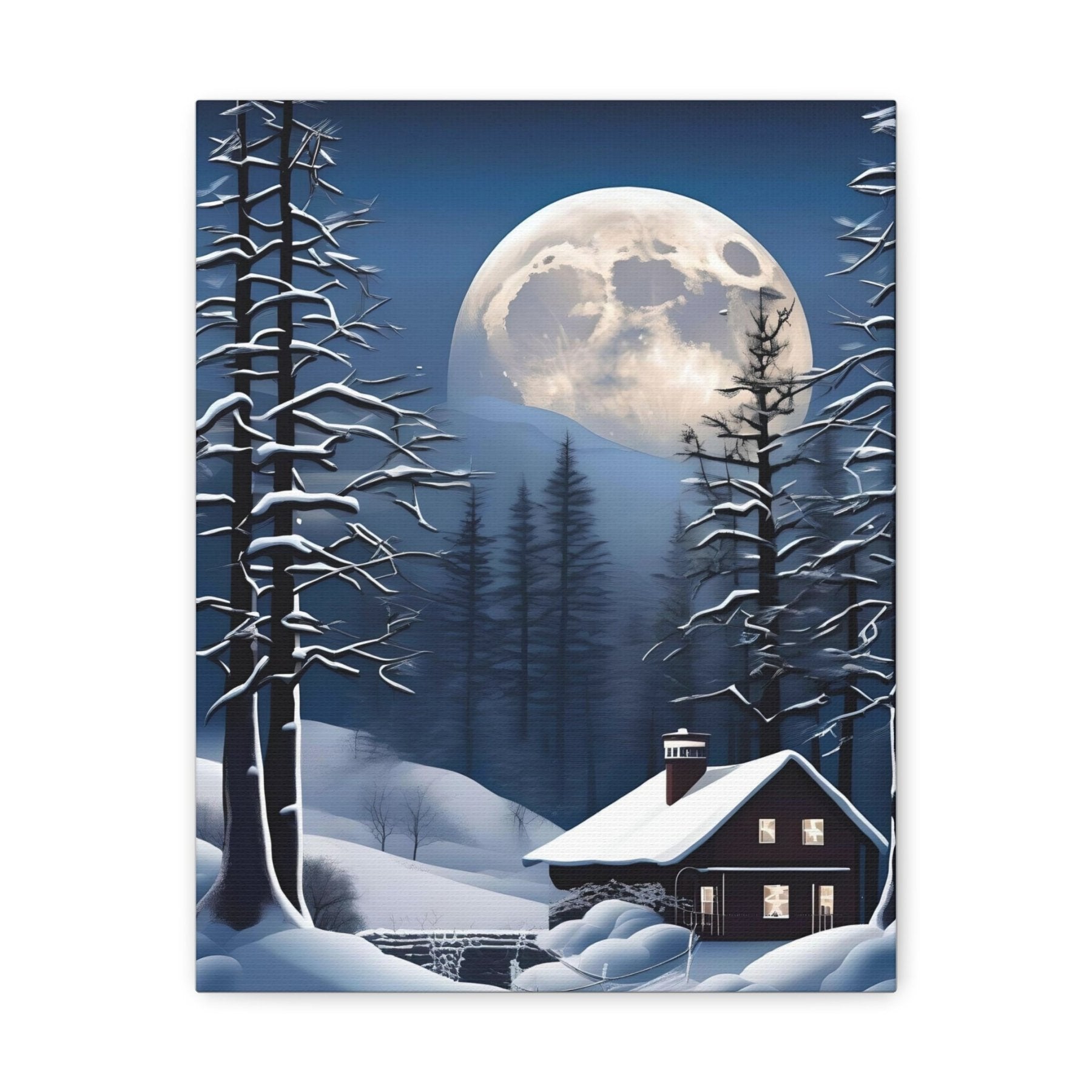 Winter Landscape Canvas Print, Winter Wall Art, Winter Canvas, Winter Landscape Scene, Wall Art, Canvas Art, Winter Home Decor, Full Moon (2) - Janlyn's Crafts