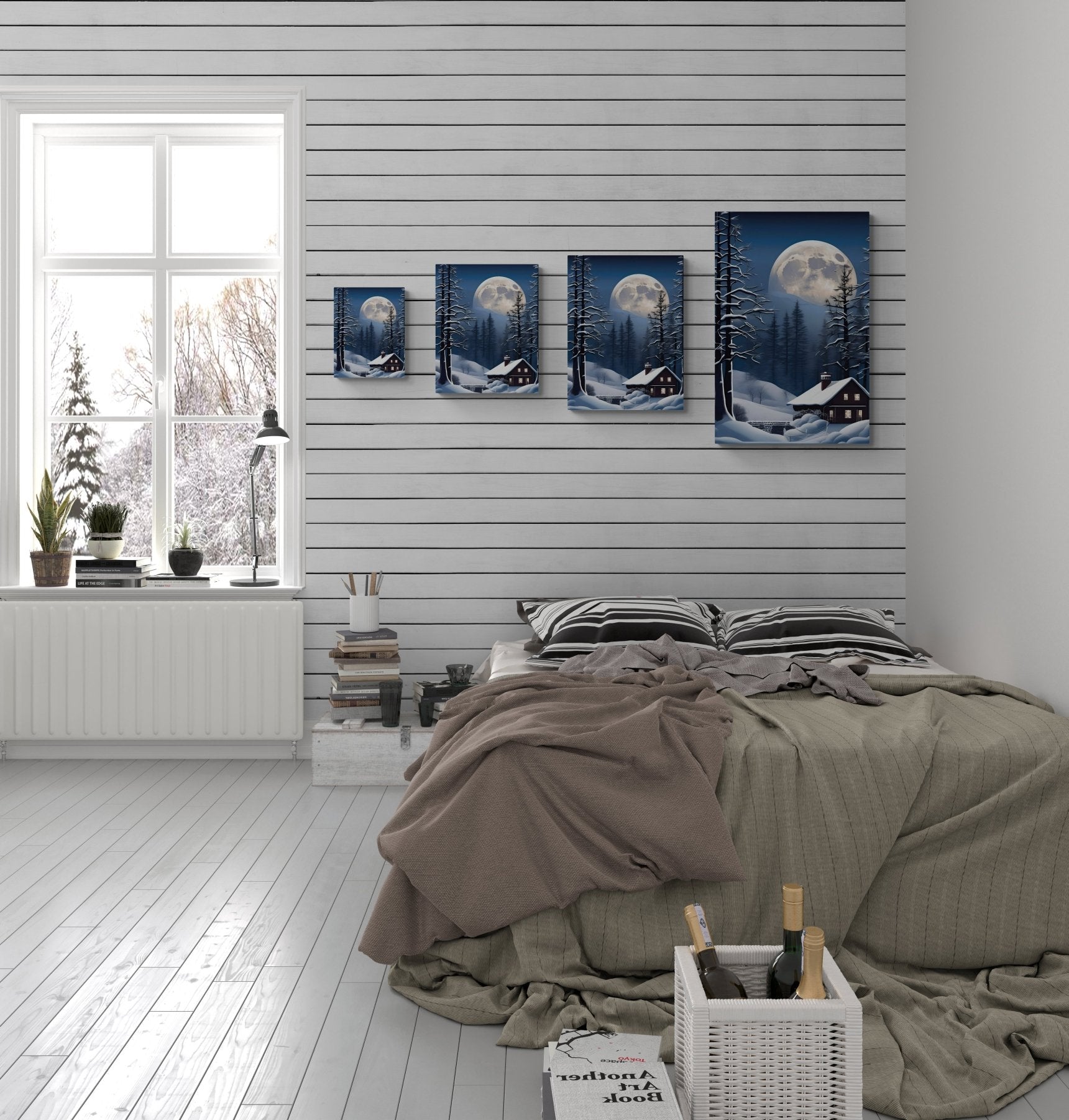 Winter Landscape Canvas Print, Winter Wall Art, Winter Canvas, Winter Landscape Scene, Wall Art, Canvas Art, Winter Home Decor, Full Moon (2) - Janlyn's Crafts