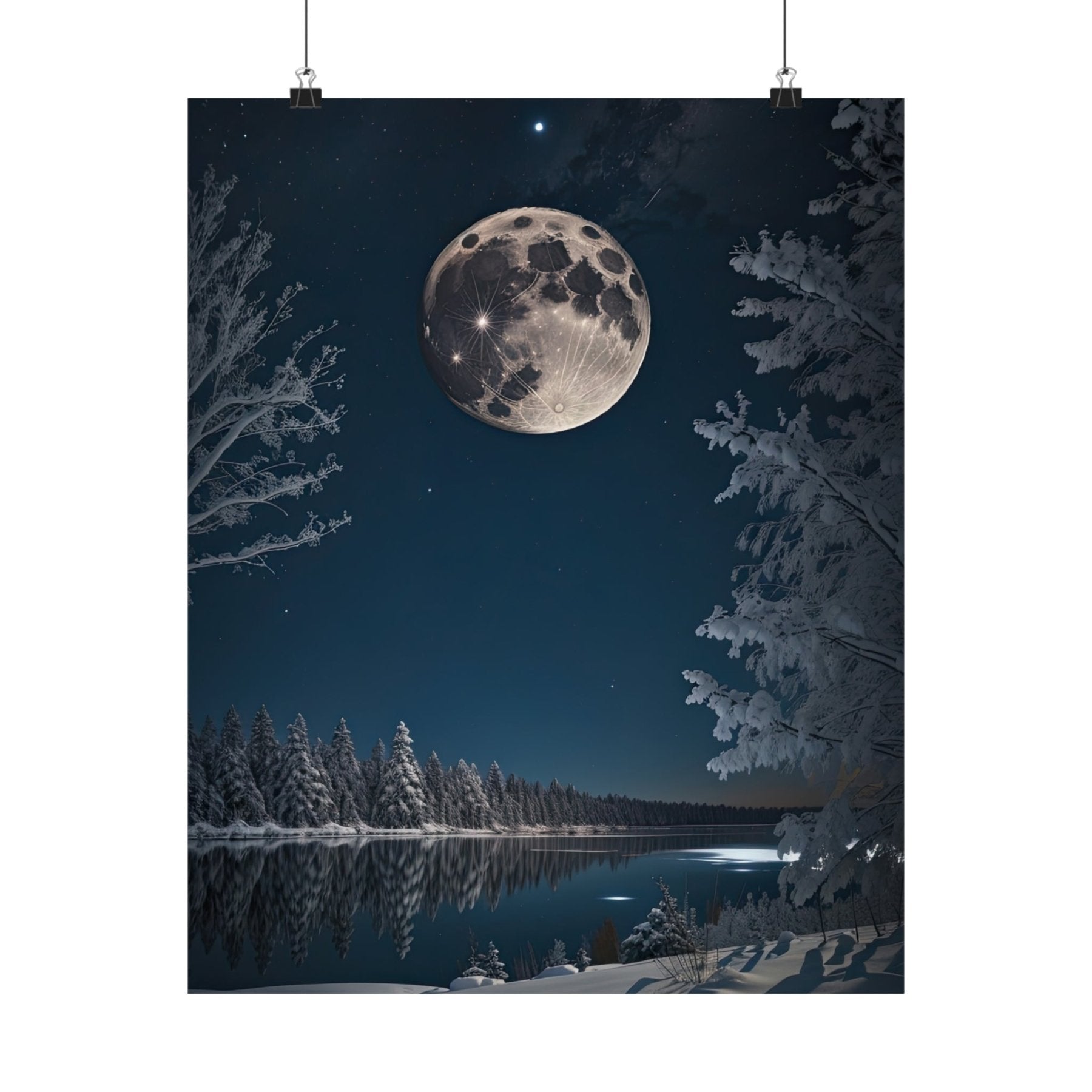 Winter Landscape Poster Print, Winter Wall Art, Winter Poster, Winter Landscape Scene, Wall Art, Poster Art, Rolled Poster, Winter Home Decor, Full Moon (1) - Janlyn's Crafts