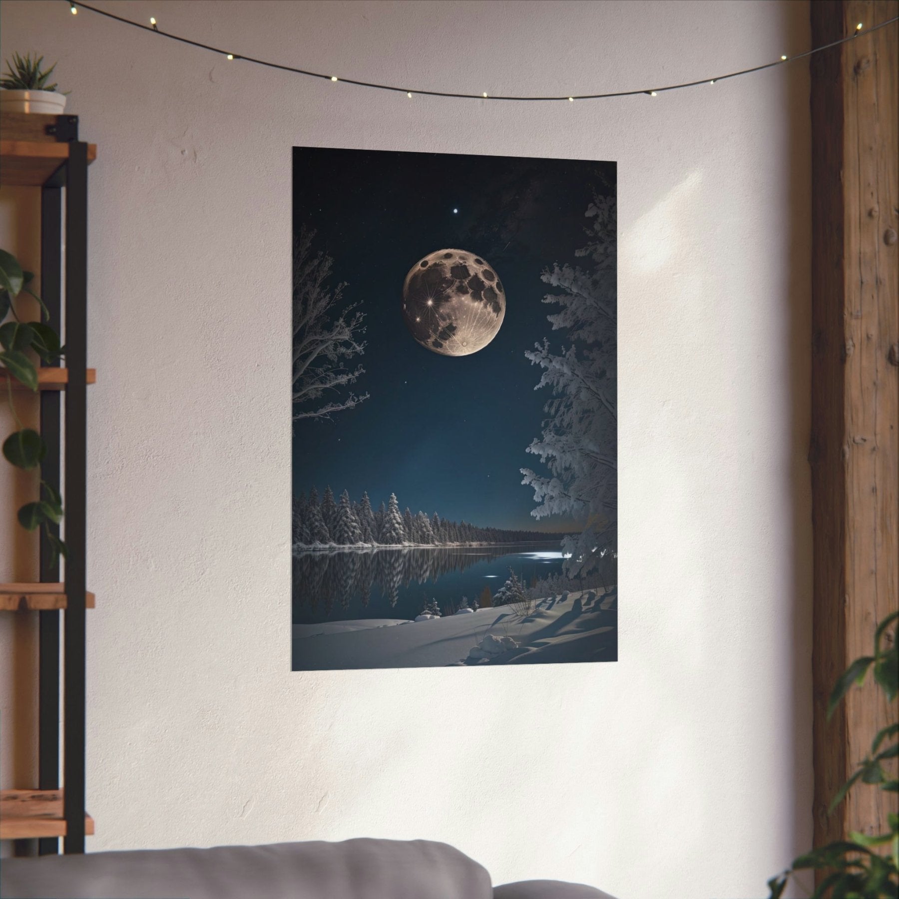 Winter Landscape Poster Print, Winter Wall Art, Winter Poster, Winter Landscape Scene, Wall Art, Poster Art, Rolled Poster, Winter Home Decor, Full Moon (1) - Janlyn's Crafts