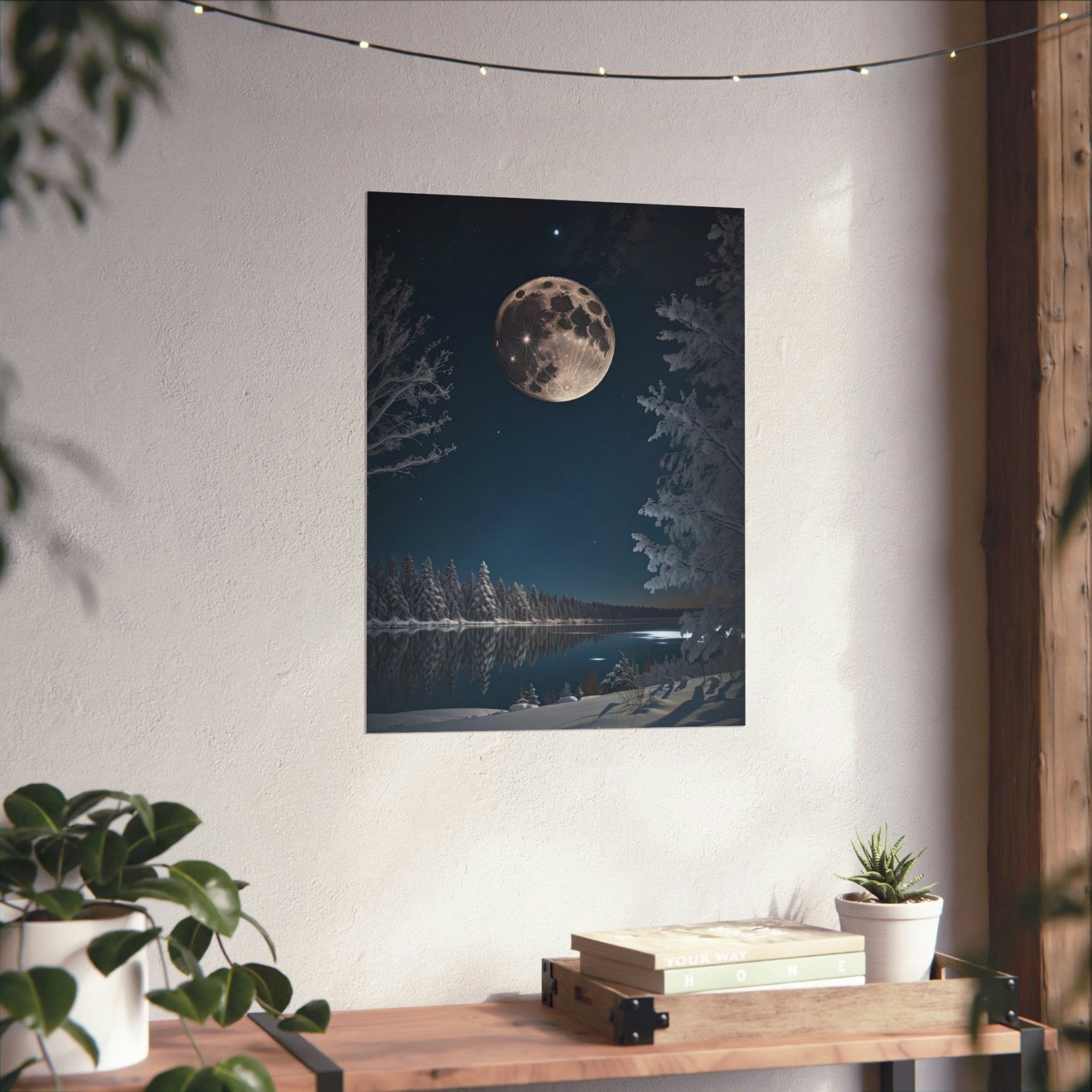 Winter Landscape Poster Print, Winter Wall Art, Winter Poster, Winter Landscape Scene, Wall Art, Poster Art, Rolled Poster, Winter Home Decor, Full Moon (1) - Janlyn's Crafts