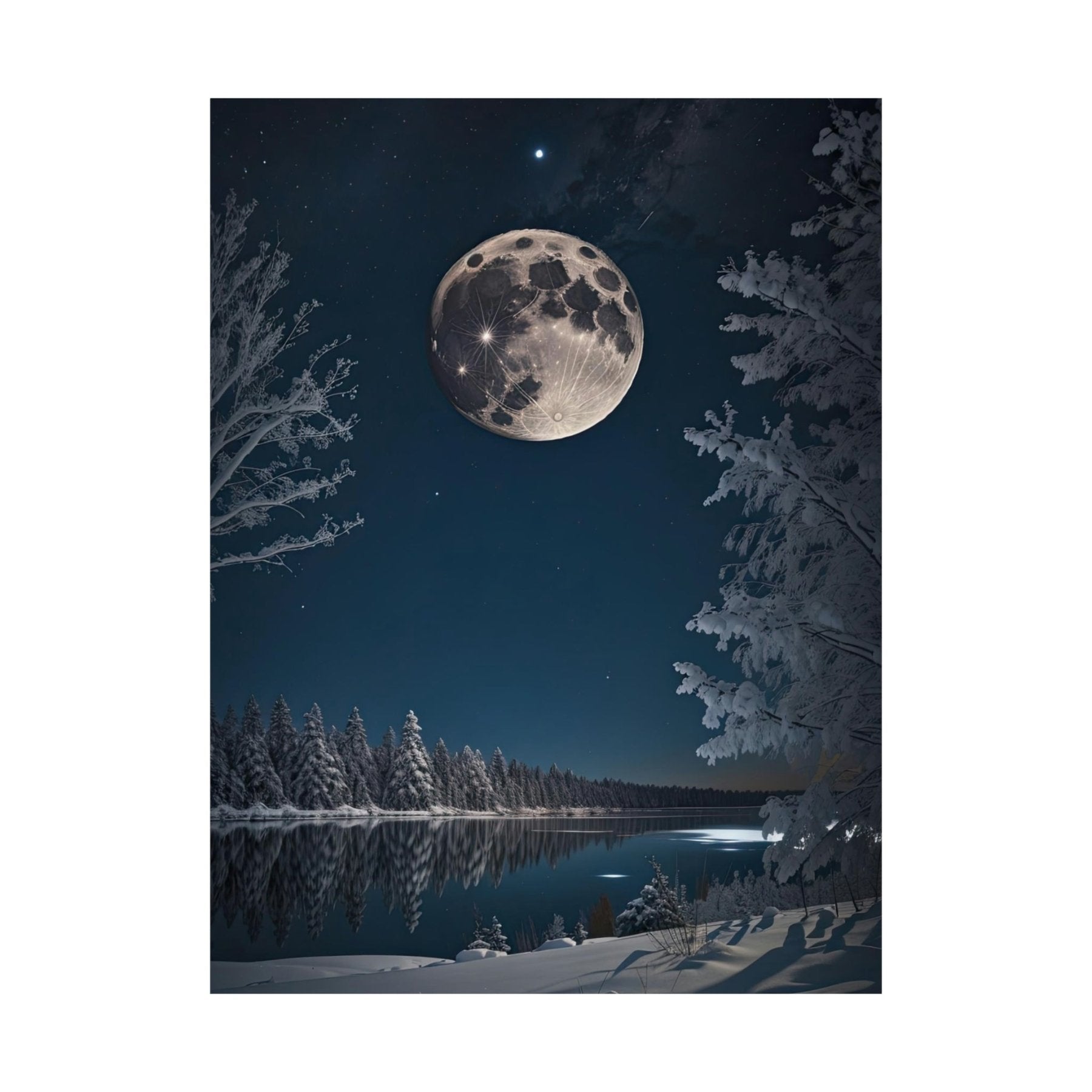 Winter Landscape Poster Print, Winter Wall Art, Winter Poster, Winter Landscape Scene, Wall Art, Poster Art, Rolled Poster, Winter Home Decor, Full Moon (1) - Janlyn's Crafts