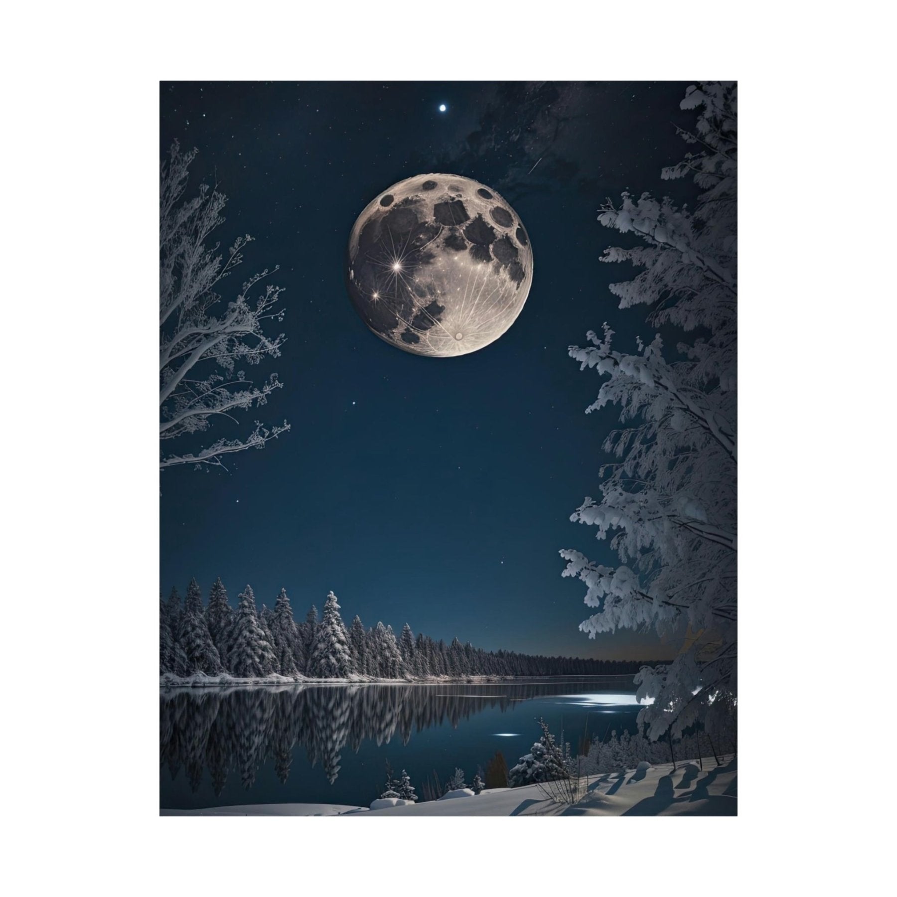 Winter Landscape Poster Print, Winter Wall Art, Winter Poster, Winter Landscape Scene, Wall Art, Poster Art, Rolled Poster, Winter Home Decor, Full Moon (1) - Janlyn's Crafts