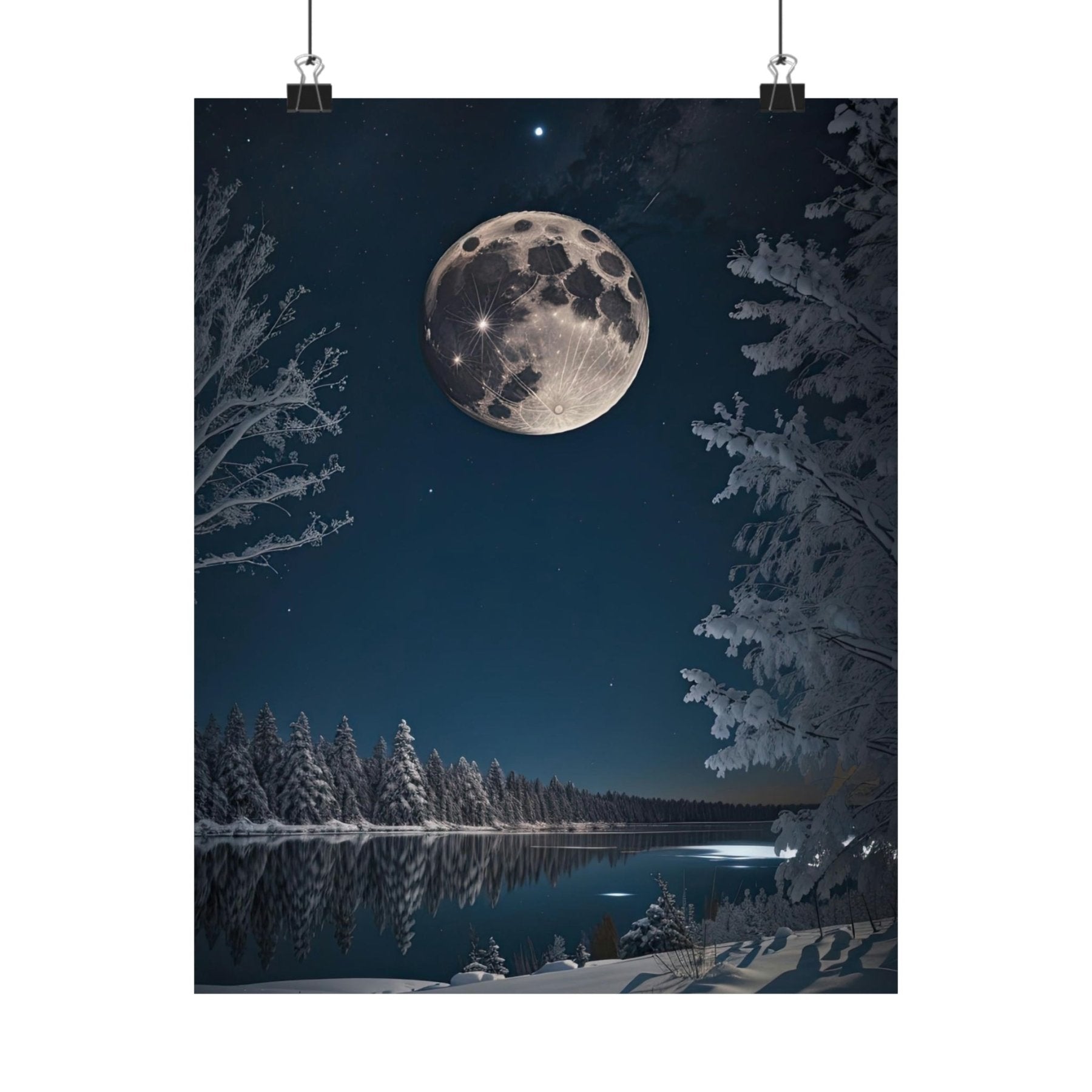 Winter Landscape Poster Print, Winter Wall Art, Winter Poster, Winter Landscape Scene, Wall Art, Poster Art, Rolled Poster, Winter Home Decor, Full Moon (1) - Janlyn's Crafts