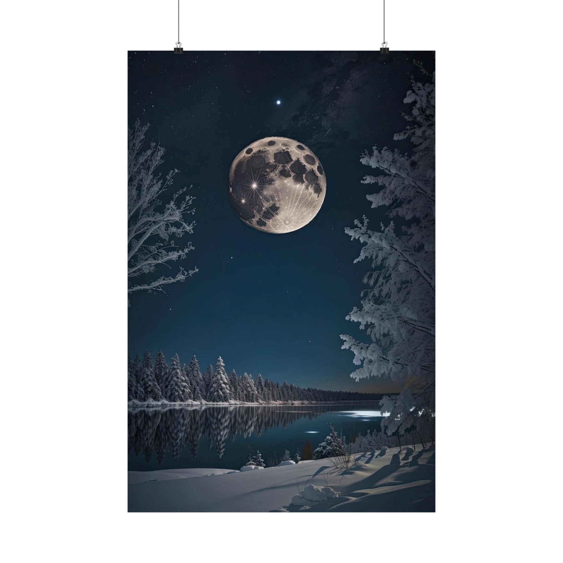 Winter Landscape Poster Print, Winter Wall Art, Winter Poster, Winter Landscape Scene, Wall Art, Poster Art, Rolled Poster, Winter Home Decor, Full Moon (1) - Janlyn's Crafts