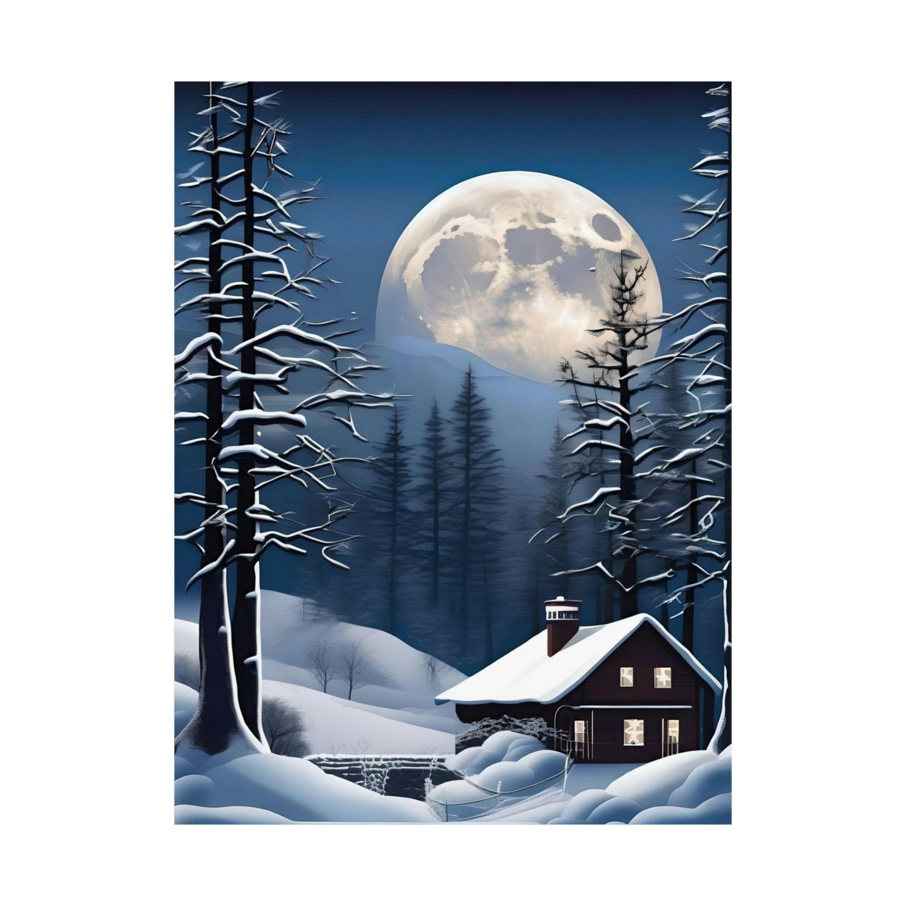 Winter Landscape Poster Print, Winter Wall Art, Winter Poster, Winter Landscape Scene, Wall Art, Poster Art, Rolled Poster, Winter Home Decor, Full Moon (2) - Janlyn's Crafts