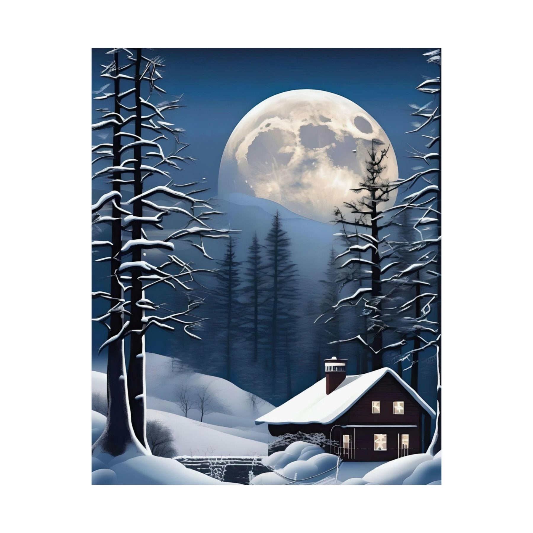 Winter Landscape Poster Print, Winter Wall Art, Winter Poster, Winter Landscape Scene, Wall Art, Poster Art, Rolled Poster, Winter Home Decor, Full Moon (2) - Janlyn's Crafts