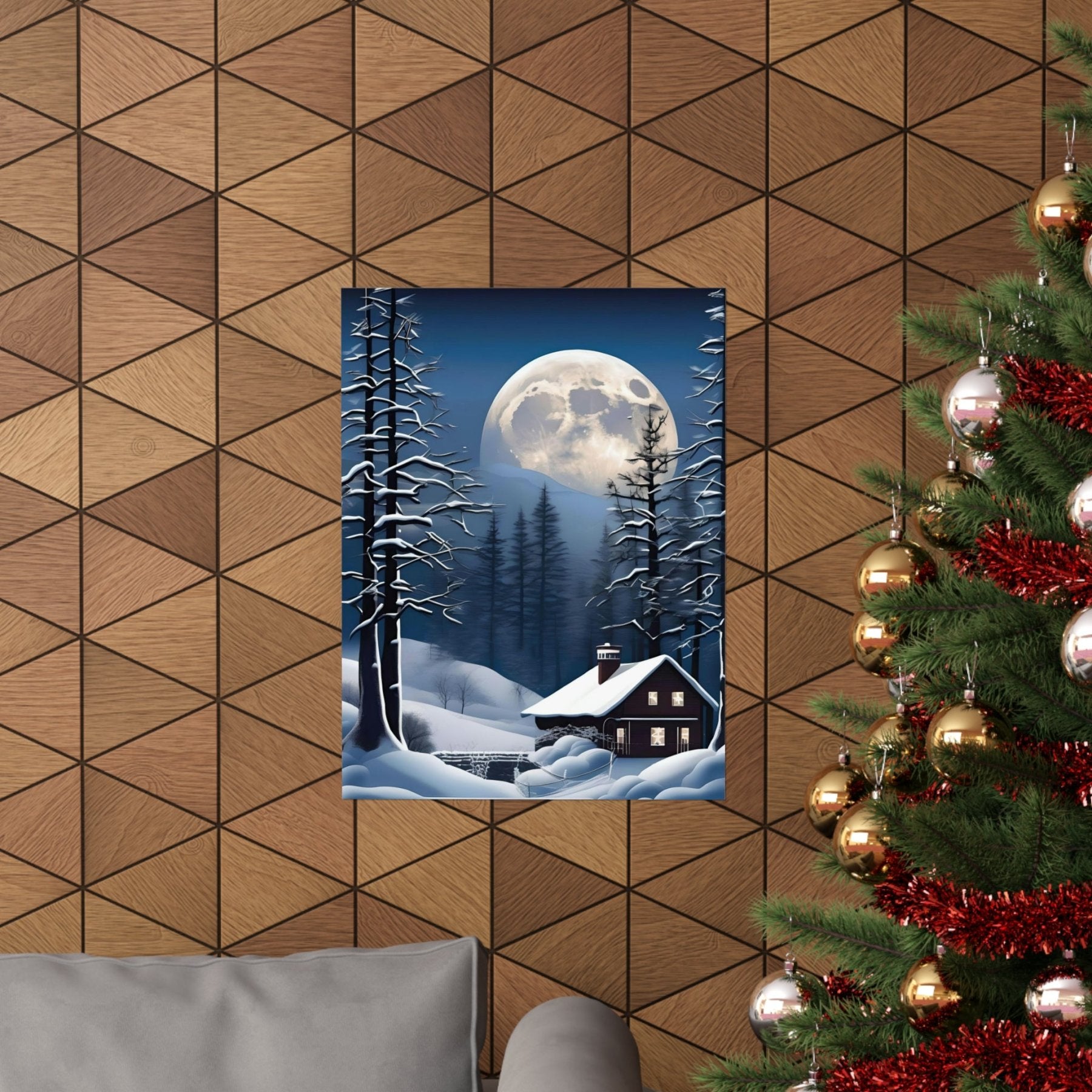 Winter Landscape Poster Print, Winter Wall Art, Winter Poster, Winter Landscape Scene, Wall Art, Poster Art, Rolled Poster, Winter Home Decor, Full Moon (2) - Janlyn's Crafts