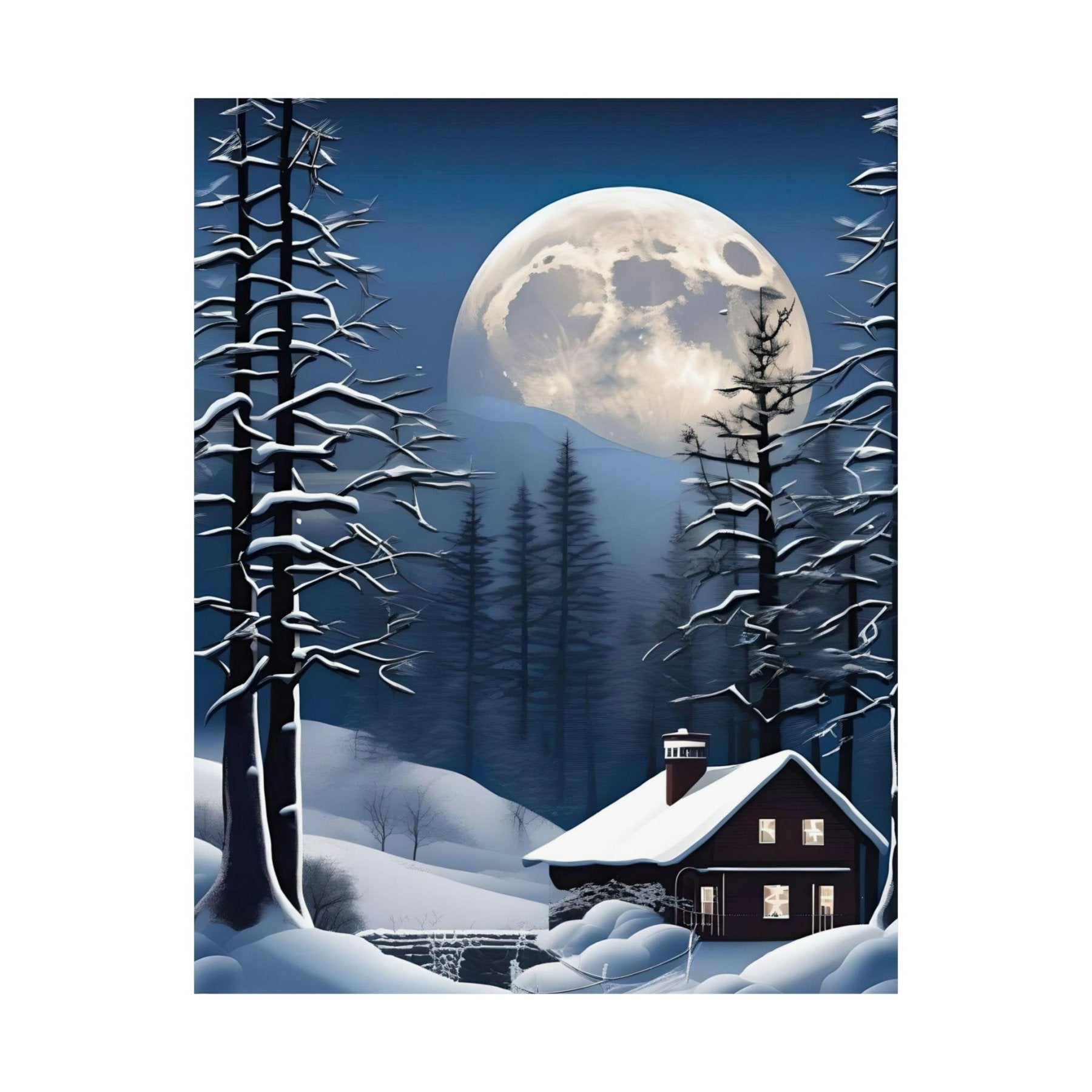 Winter Landscape Poster Print, Winter Wall Art, Winter Poster, Winter Landscape Scene, Wall Art, Poster Art, Rolled Poster, Winter Home Decor, Full Moon (2) - Janlyn's Crafts