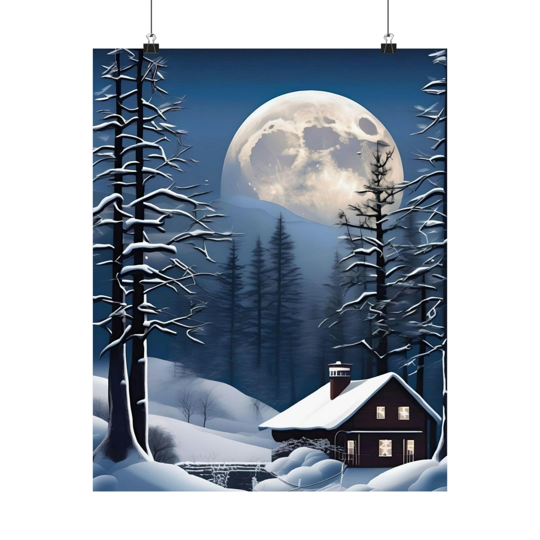 Winter Landscape Poster Print, Winter Wall Art, Winter Poster, Winter Landscape Scene, Wall Art, Poster Art, Rolled Poster, Winter Home Decor, Full Moon (2) - Janlyn's Crafts