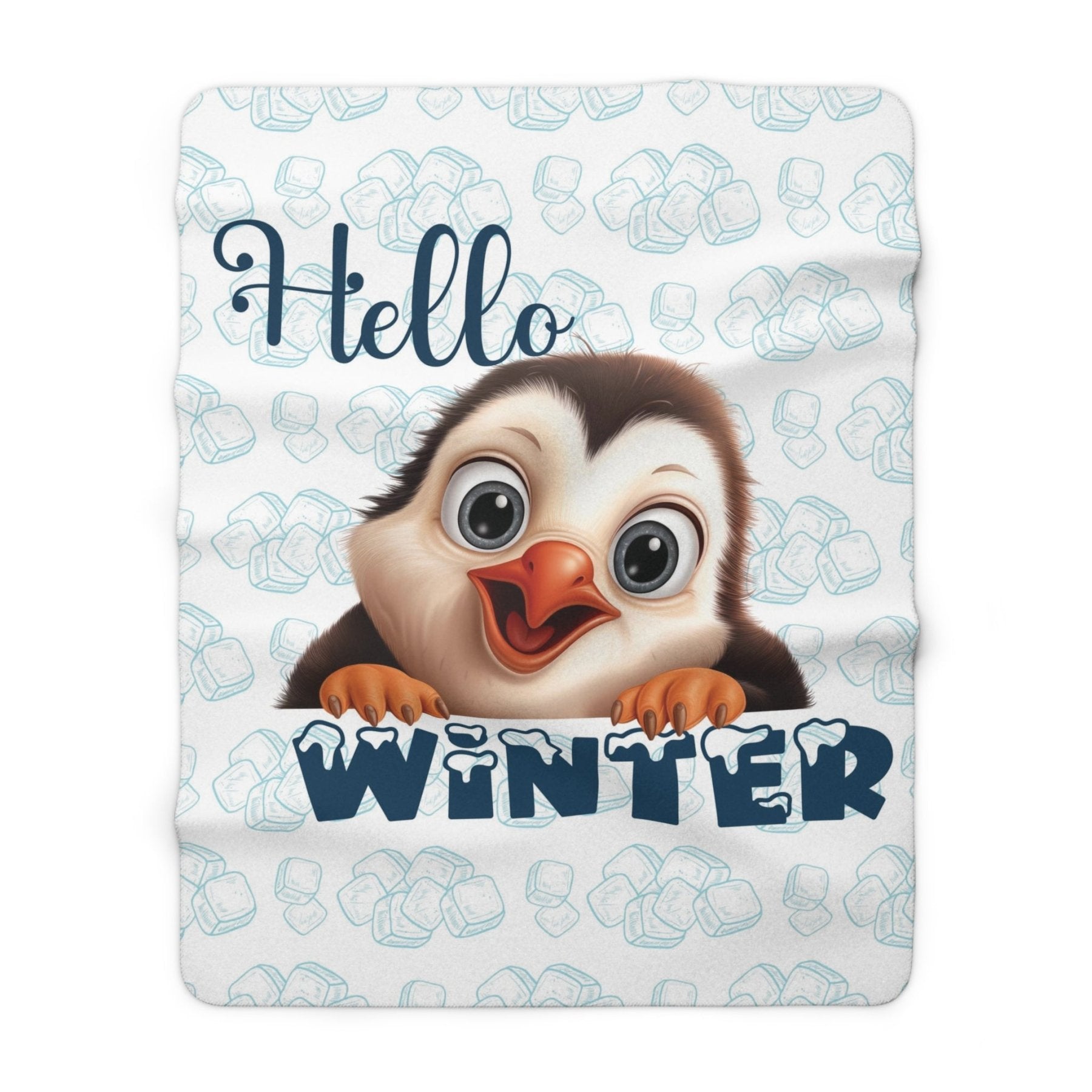 Winter Sherpa Fleece Blanket, Winter Fleece Blanket, Ice, Cozy, Soft Plush Throw, Winter Throw, Winter Decor, Hello Winter, Penguin - Janlyn's Crafts