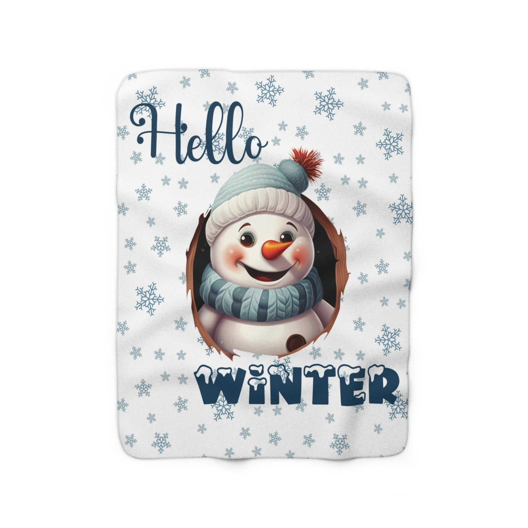 Winter Sherpa Fleece Blanket, Winter Fleece Blanket, Snow, Snowflakes, Cozy, Soft Plush Throw, Winter Throw, Winter Decor, Hello Winter, Snowman 1 - Janlyn's Crafts