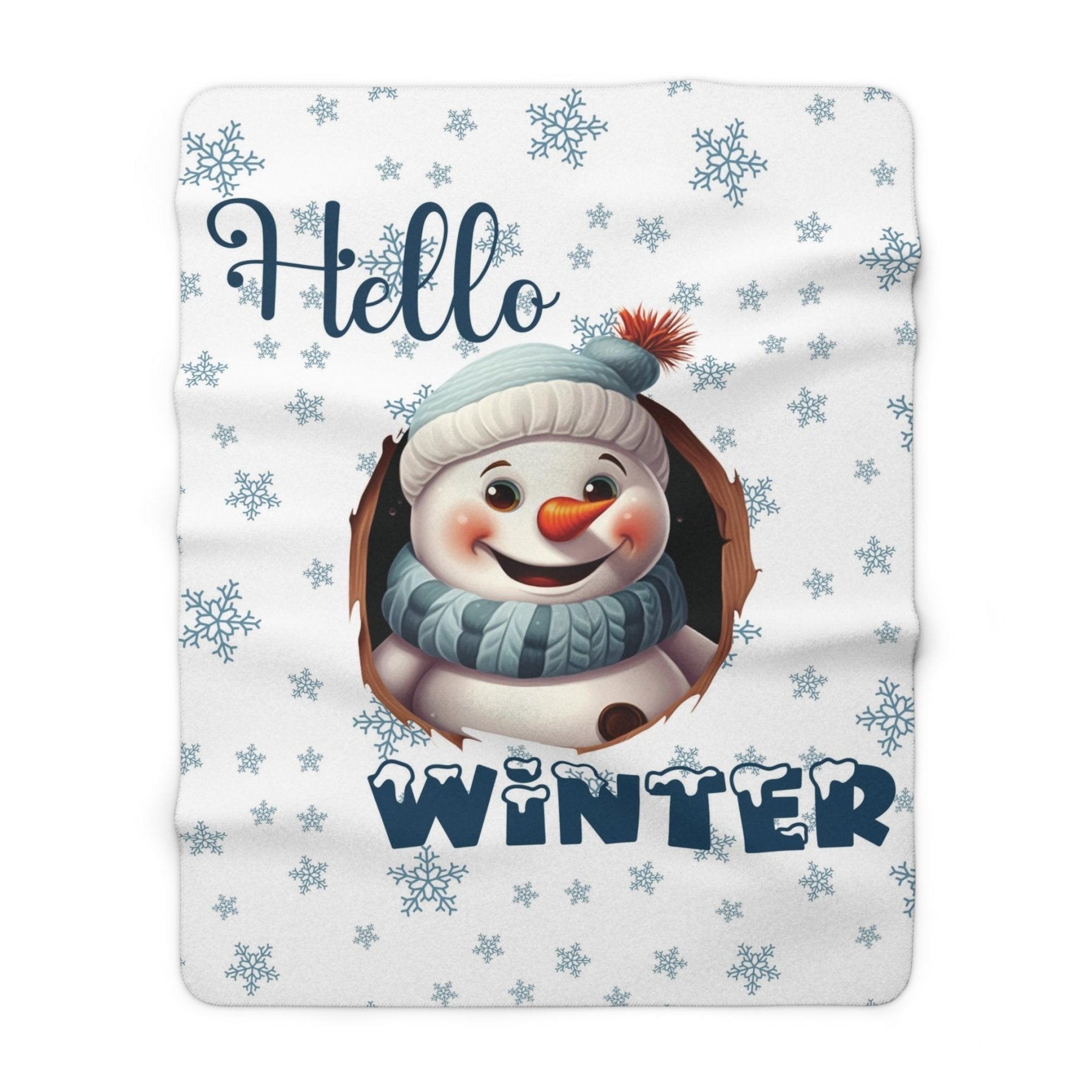 Winter Sherpa Fleece Blanket, Winter Fleece Blanket, Snow, Snowflakes, Cozy, Soft Plush Throw, Winter Throw, Winter Decor, Hello Winter, Snowman 1 - Janlyn's Crafts