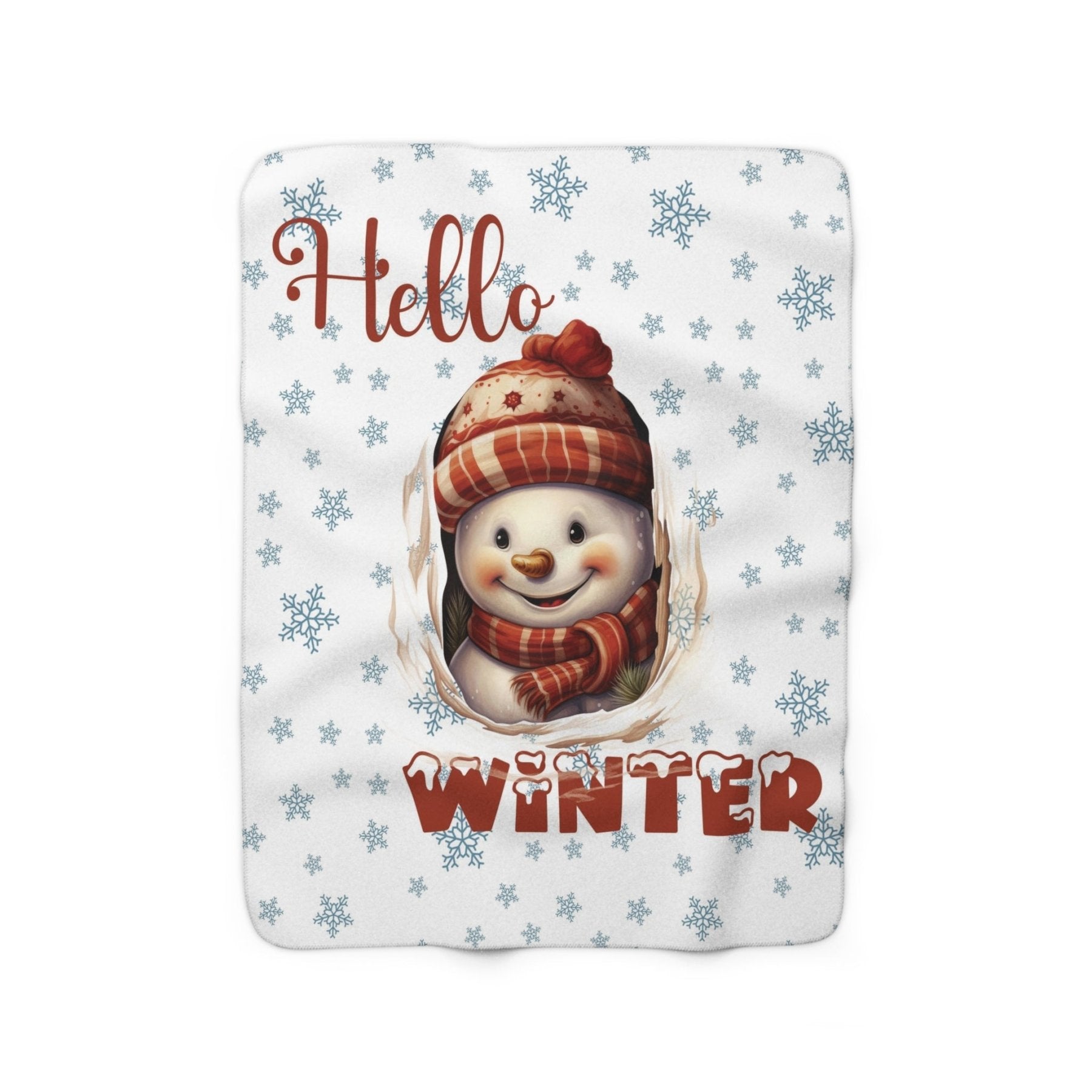 Winter Sherpa Fleece Blanket, Winter Fleece Blanket, Snow, Snowflakes, Cozy, Soft Plush Throw, Winter Throw, Winter Decor, Hello Winter, Snowman 3 - Janlyn's Crafts