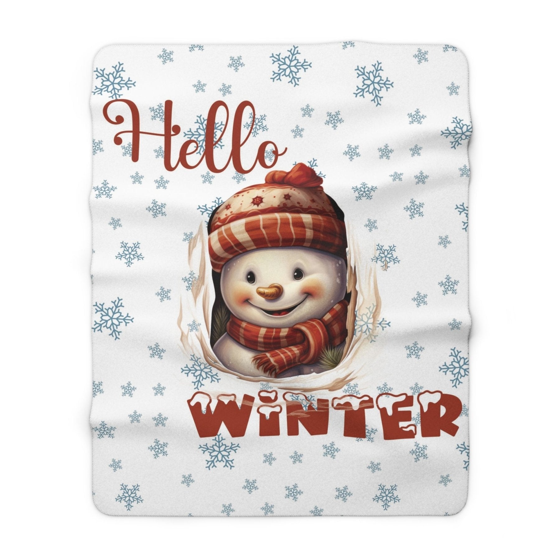 Winter Sherpa Fleece Blanket, Winter Fleece Blanket, Snow, Snowflakes, Cozy, Soft Plush Throw, Winter Throw, Winter Decor, Hello Winter, Snowman 3 - Janlyn's Crafts