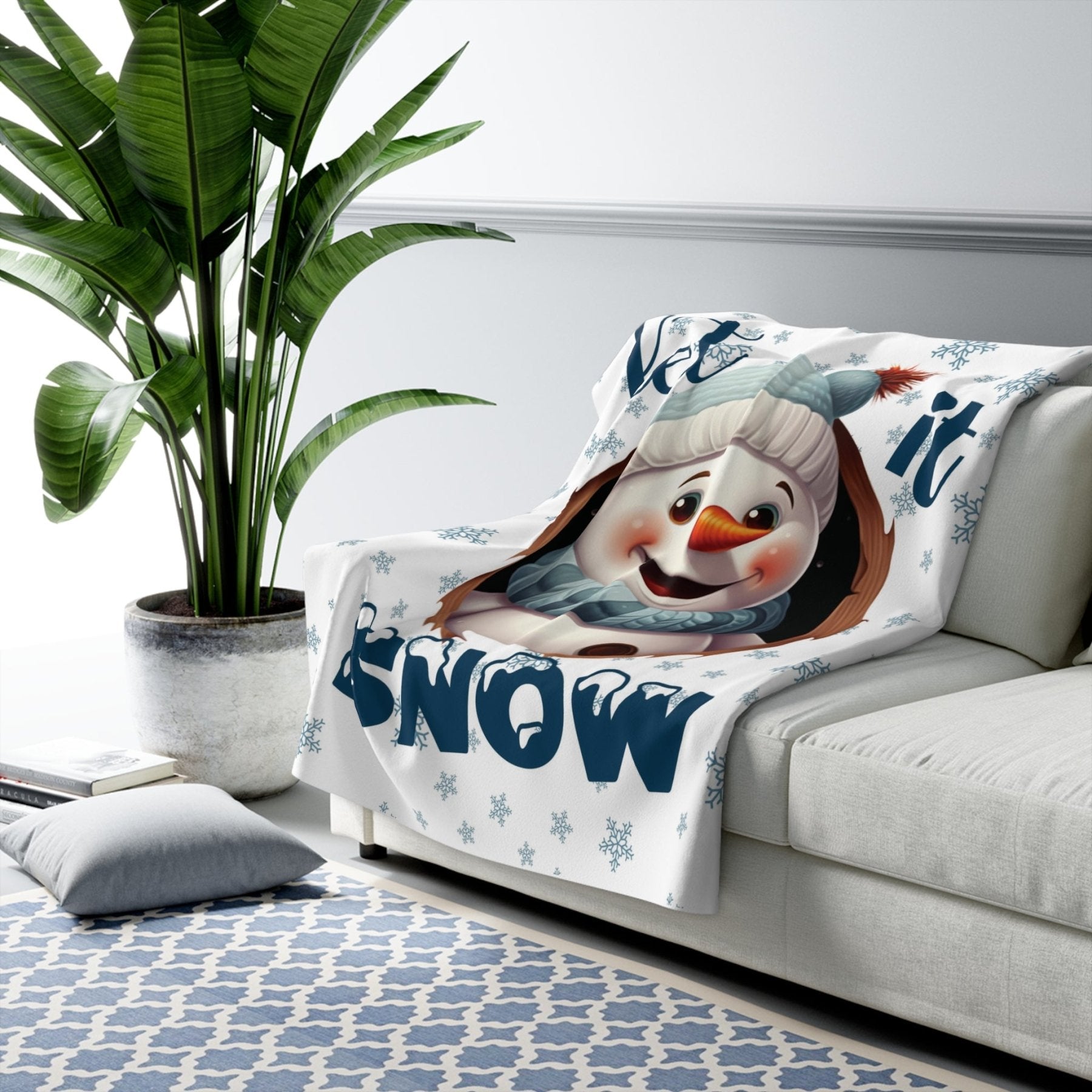 Winter Sherpa Fleece Blanket, Winter Fleece Blanket, Snow, Snowflakes, Cozy, Soft Plush Throw, Winter Throw, Winter Decor, Let it Snow, Snowman 1 - Janlyn's Crafts