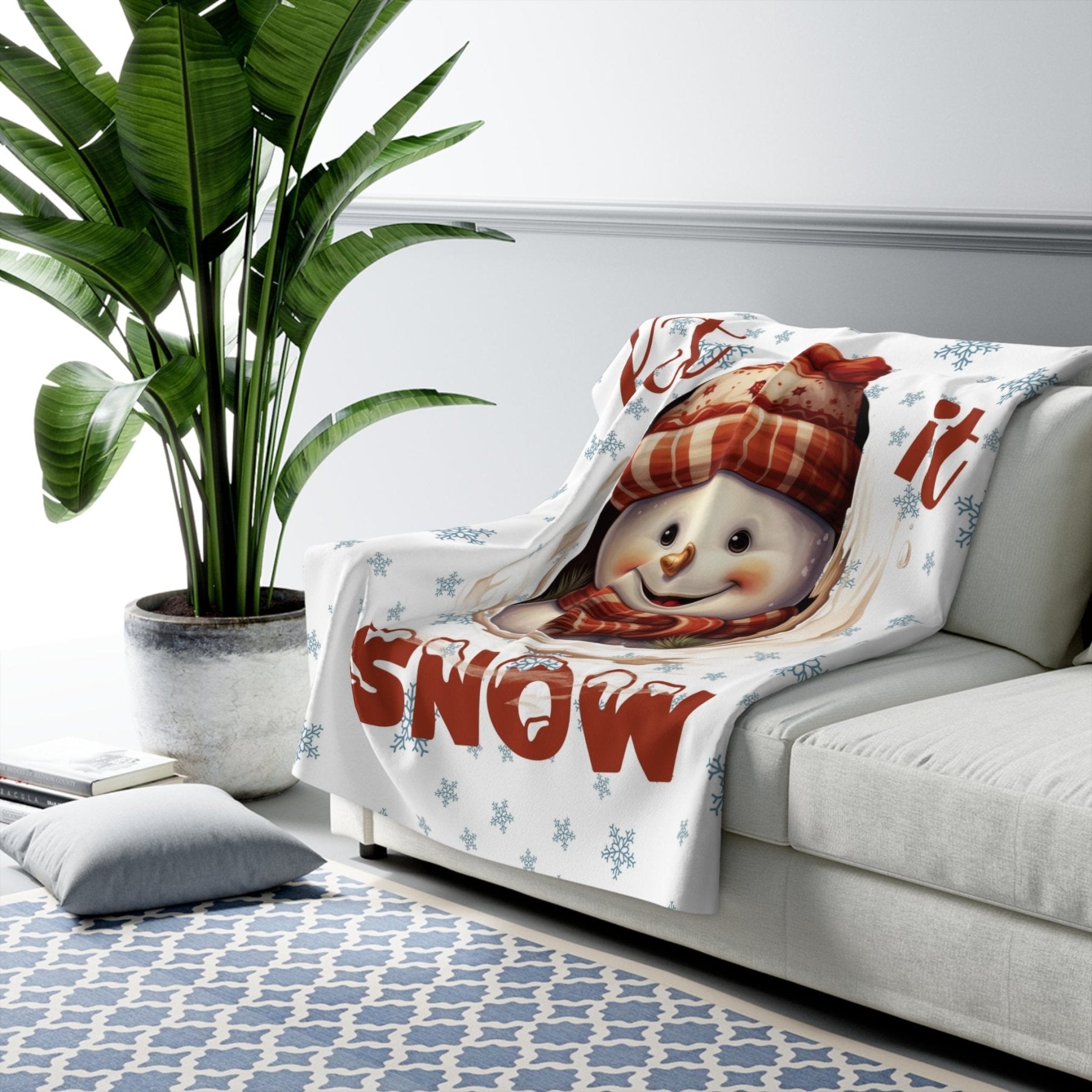 Winter Sherpa Fleece Blanket, Winter Fleece Blanket, Snow, Snowflakes, Cozy, Soft Plush Throw, Winter Throw, Winter Decor, Let it Snow, Snowman 3 - Janlyn's Crafts