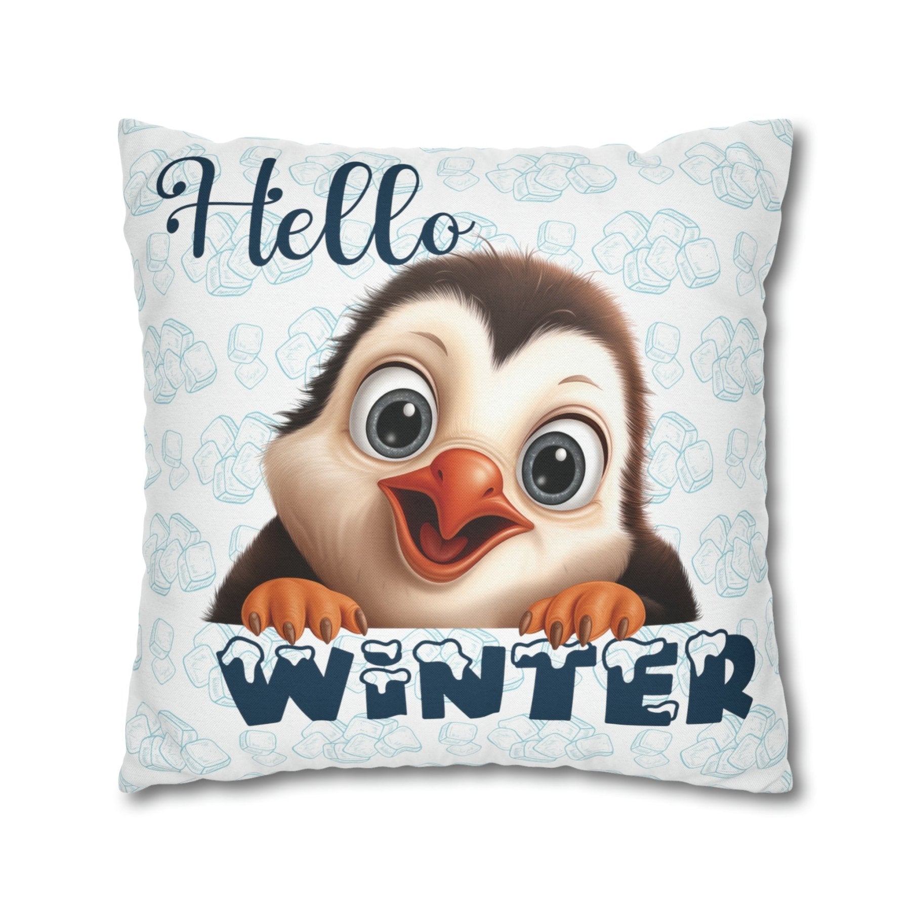 Winter Throw Pillow Cover, Throw Pillow Case, Winter Theme, Penguin, Hello Winter, Square Pillow Case - Janlyn's Crafts