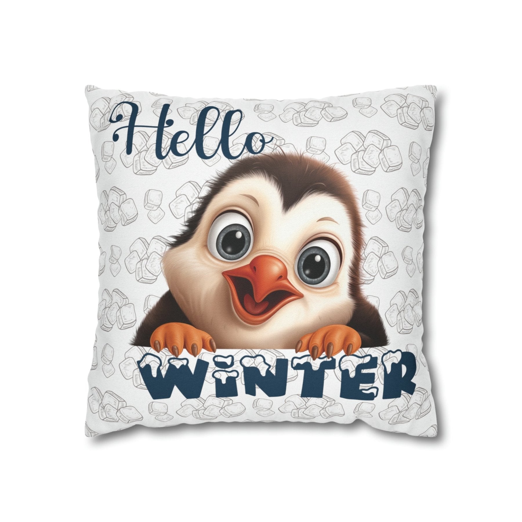 Winter Throw Pillow Cover, Throw Pillow Case, Winter Theme, Penguin, Hello Winter, Square Pillow Case - Janlyn's Crafts