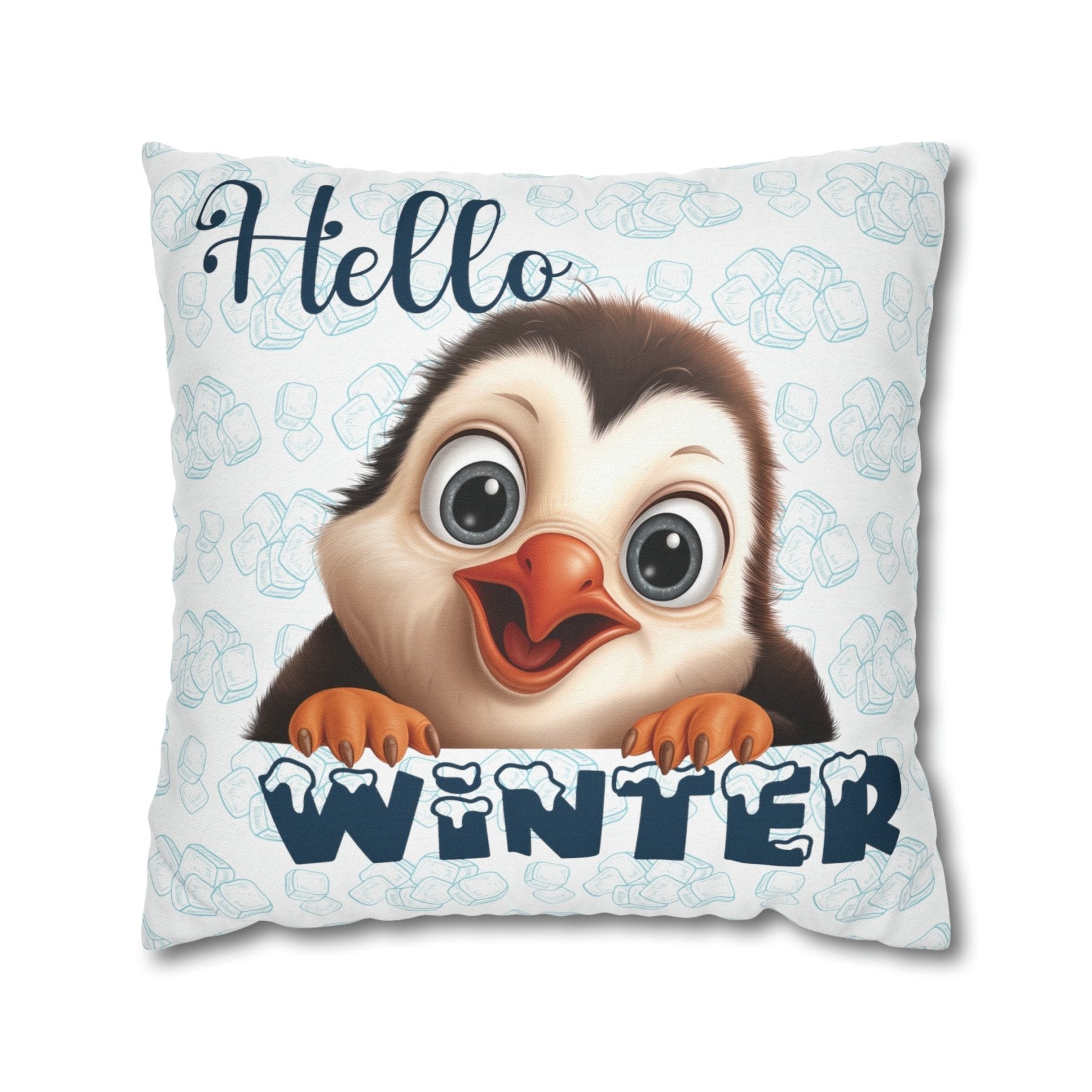 Winter Throw Pillow Cover, Throw Pillow Case, Winter Theme, Penguin, Hello Winter, Square Pillow Case - Janlyn's Crafts