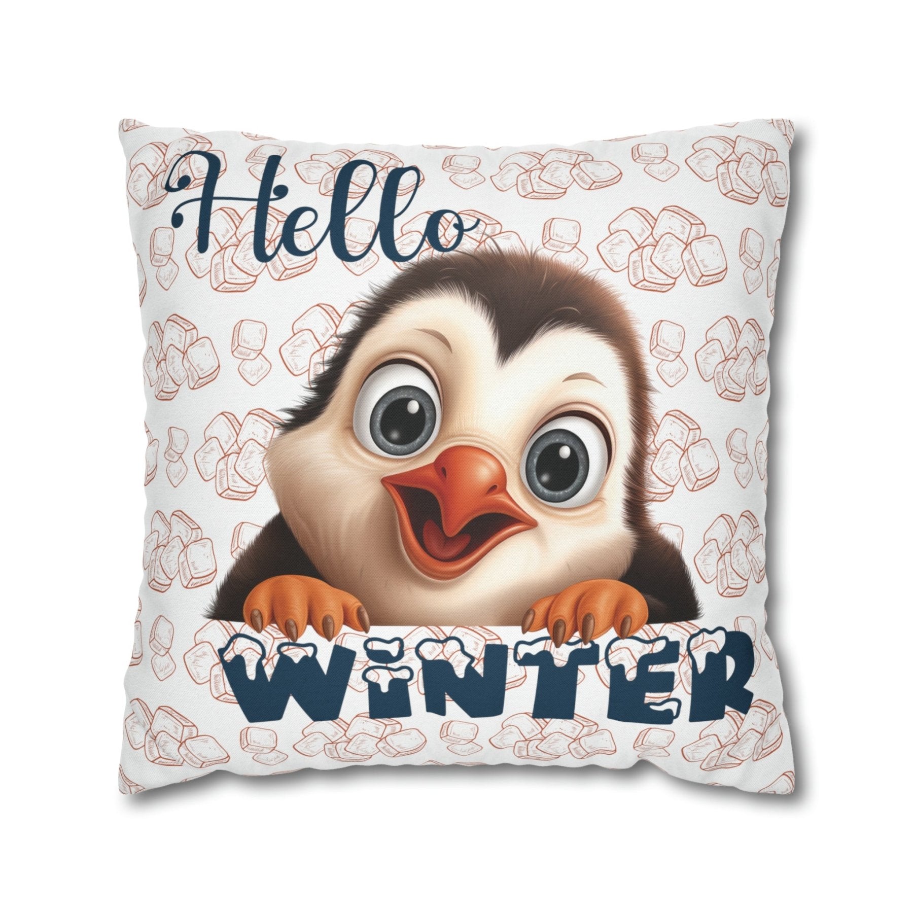 Winter Throw Pillow Cover, Throw Pillow Case, Winter Theme, Penguin, Hello Winter, Square Pillow Case - Janlyn's Crafts