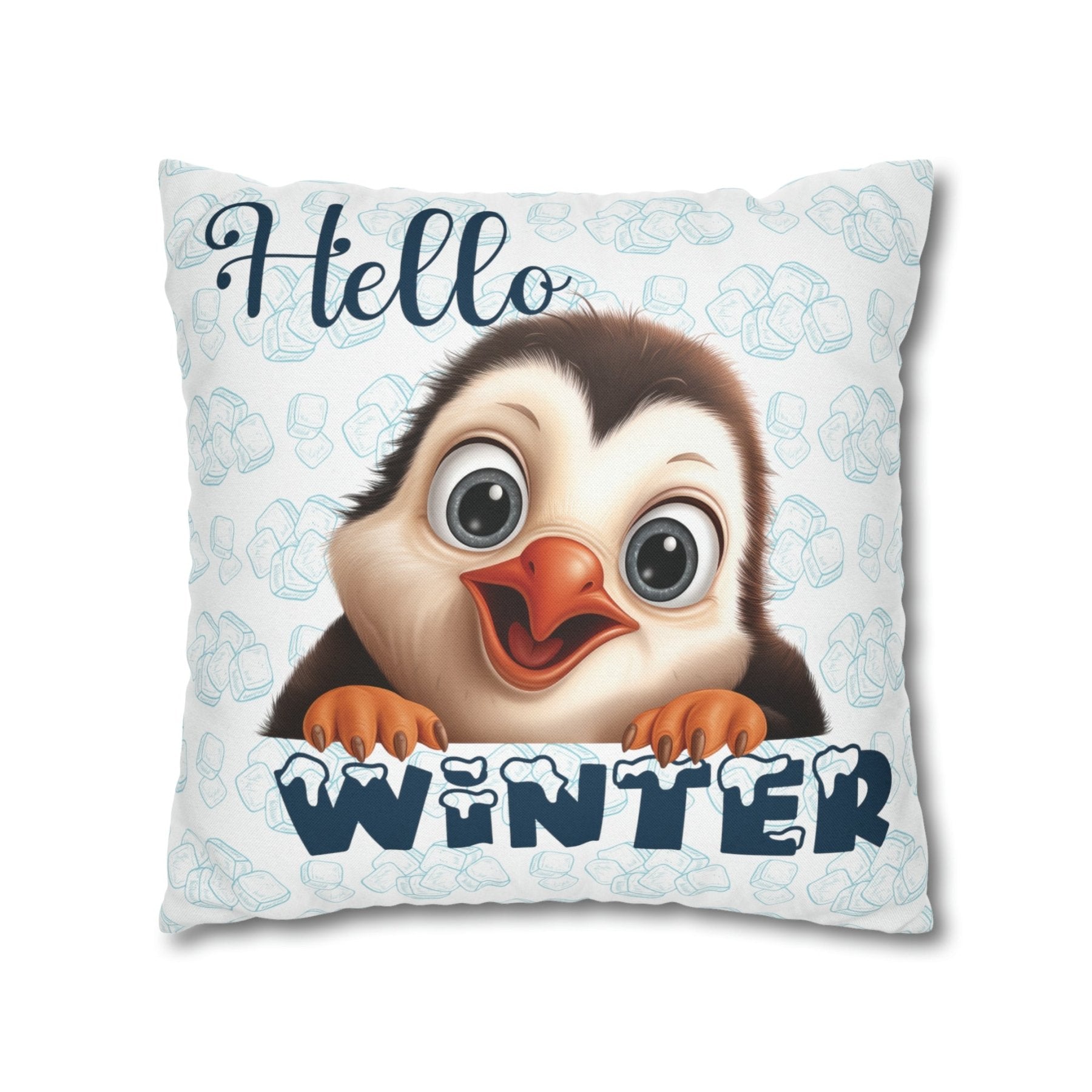 Winter Throw Pillow Cover, Throw Pillow Case, Winter Theme, Penguin, Hello Winter, Square Pillow Case - Janlyn's Crafts