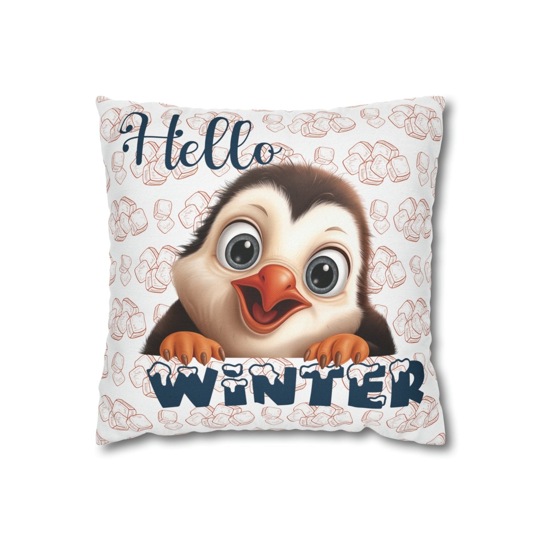 Winter Throw Pillow Cover, Throw Pillow Case, Winter Theme, Penguin, Hello Winter, Square Pillow Case - Janlyn's Crafts