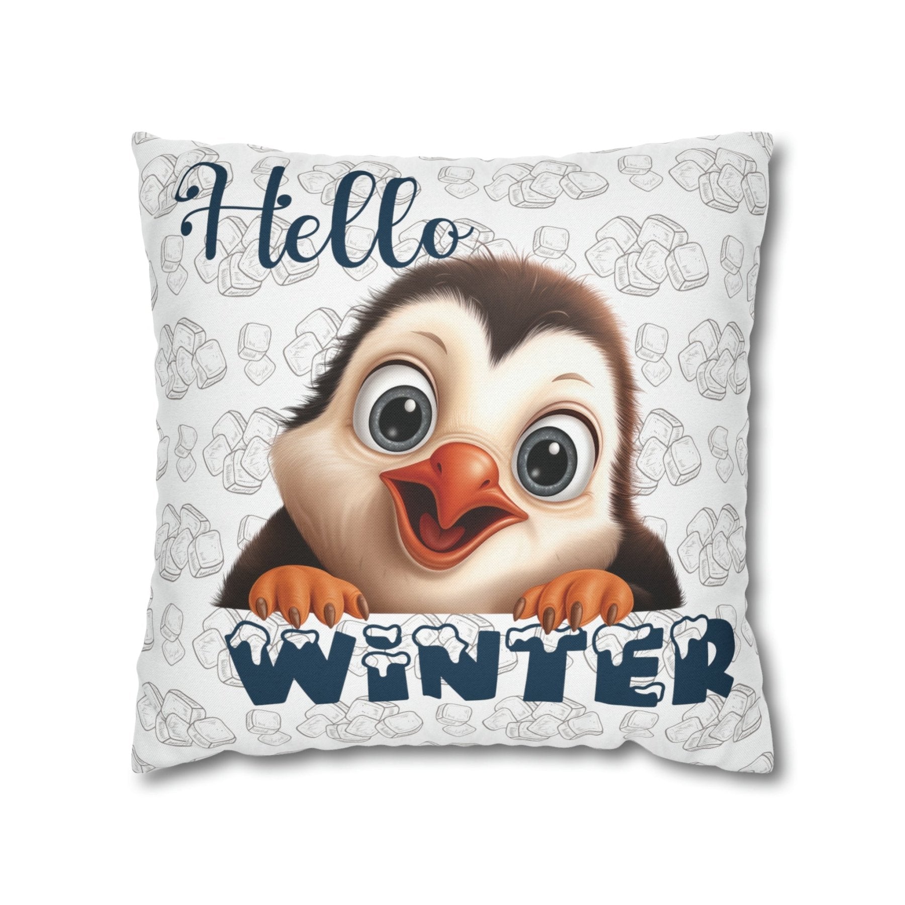 Winter Throw Pillow Cover, Throw Pillow Case, Winter Theme, Penguin, Hello Winter, Square Pillow Case - Janlyn's Crafts