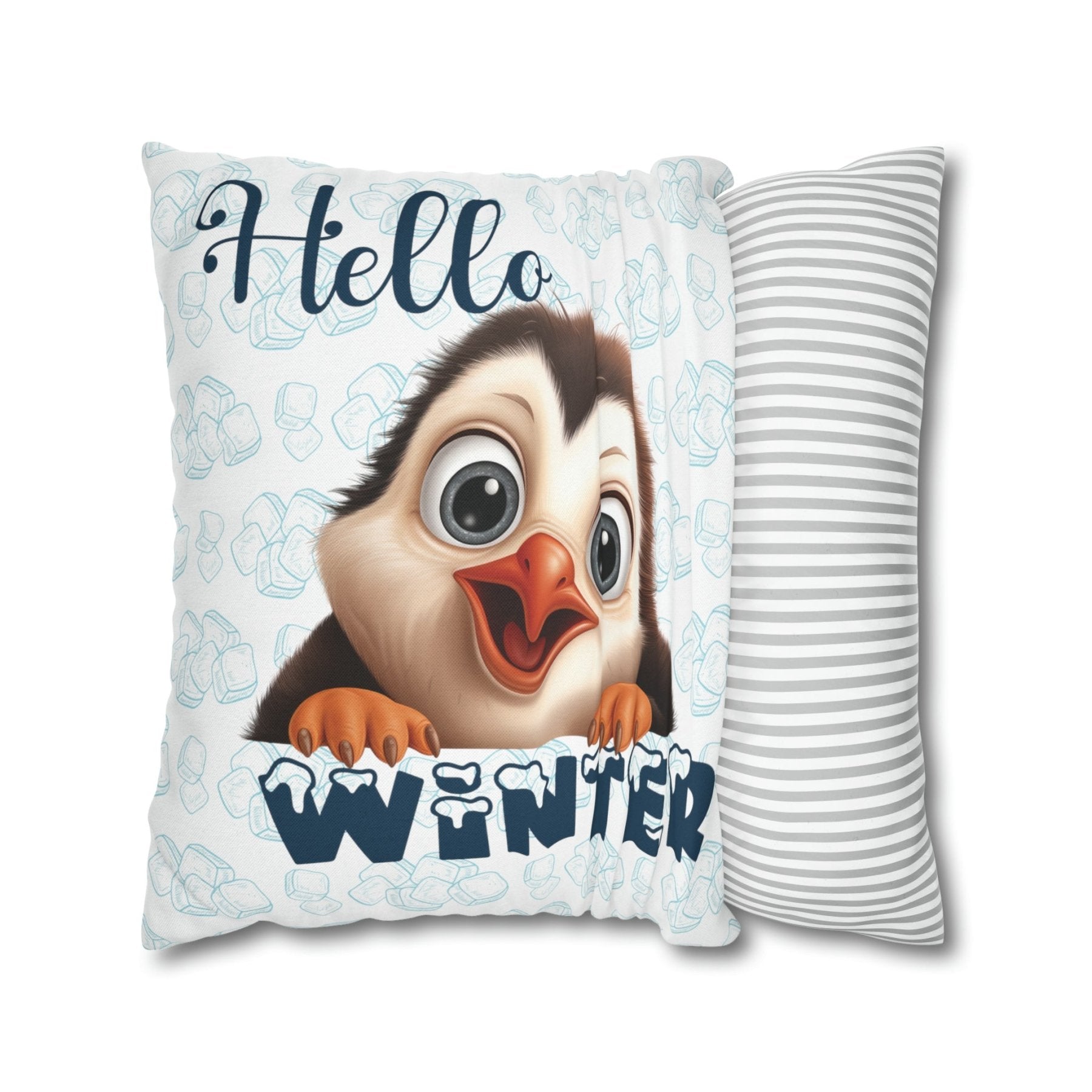 Winter Throw Pillow Cover, Throw Pillow Case, Winter Theme, Penguin, Hello Winter, Square Pillow Case - Janlyn's Crafts