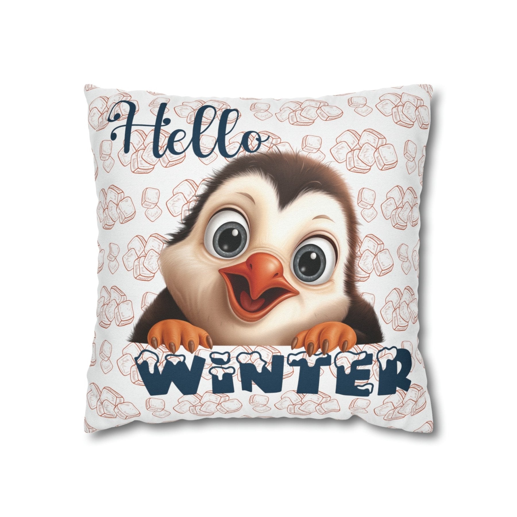 Winter Throw Pillow Cover, Throw Pillow Case, Winter Theme, Penguin, Hello Winter, Square Pillow Case - Janlyn's Crafts