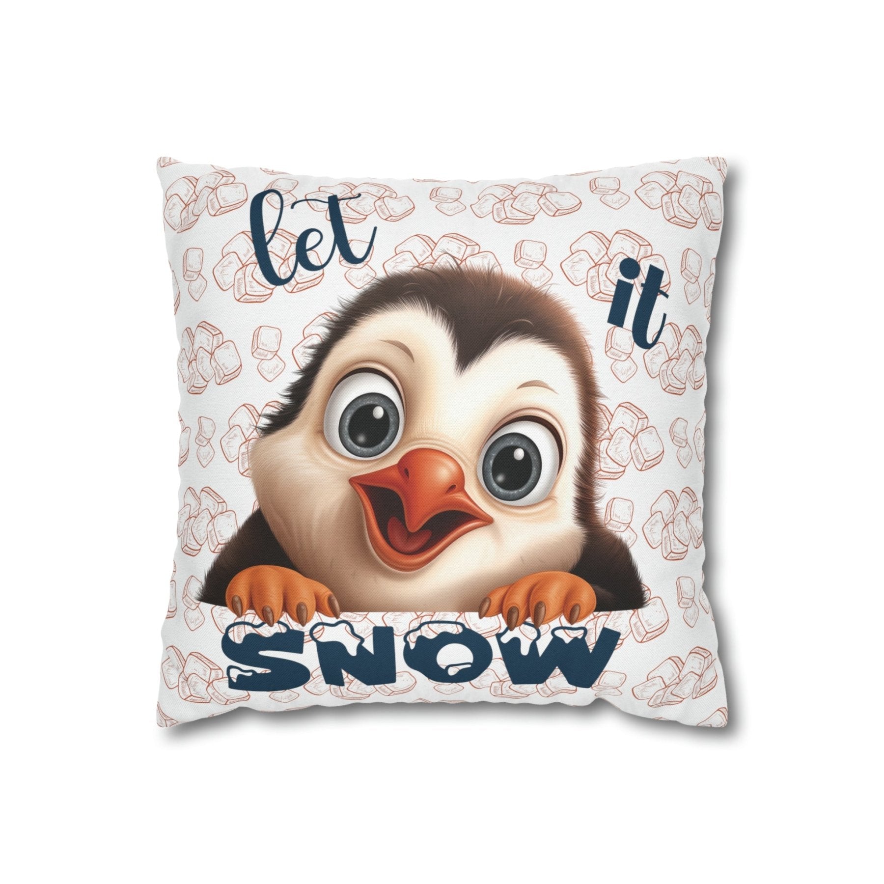 Winter Throw Pillow Cover, Throw Pillow Case, Winter Theme, Penguin, Let it Snow, Square Pillow Case - Janlyn's Crafts