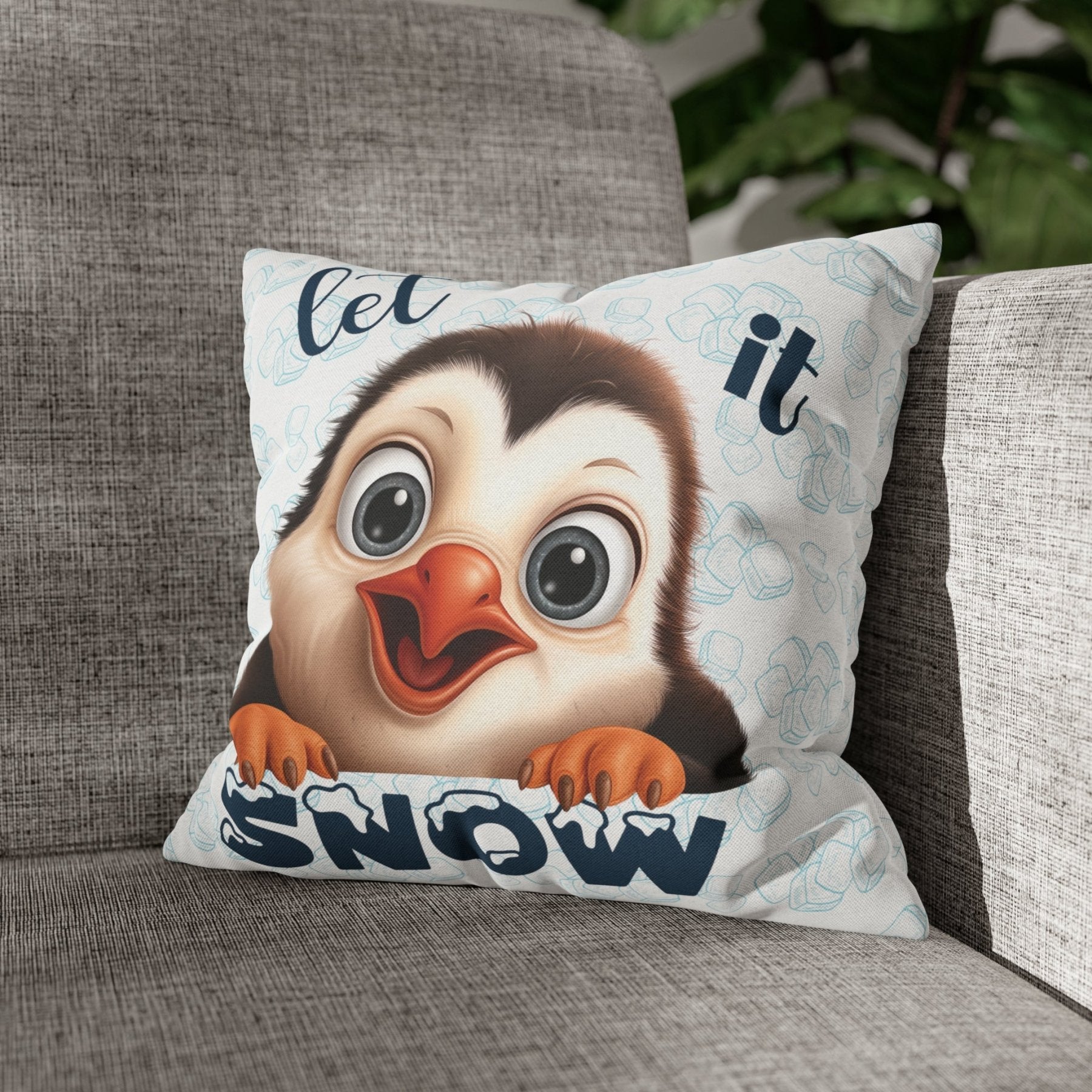 Winter Throw Pillow Cover, Throw Pillow Case, Winter Theme, Penguin, Let it Snow, Square Pillow Case - Janlyn's Crafts